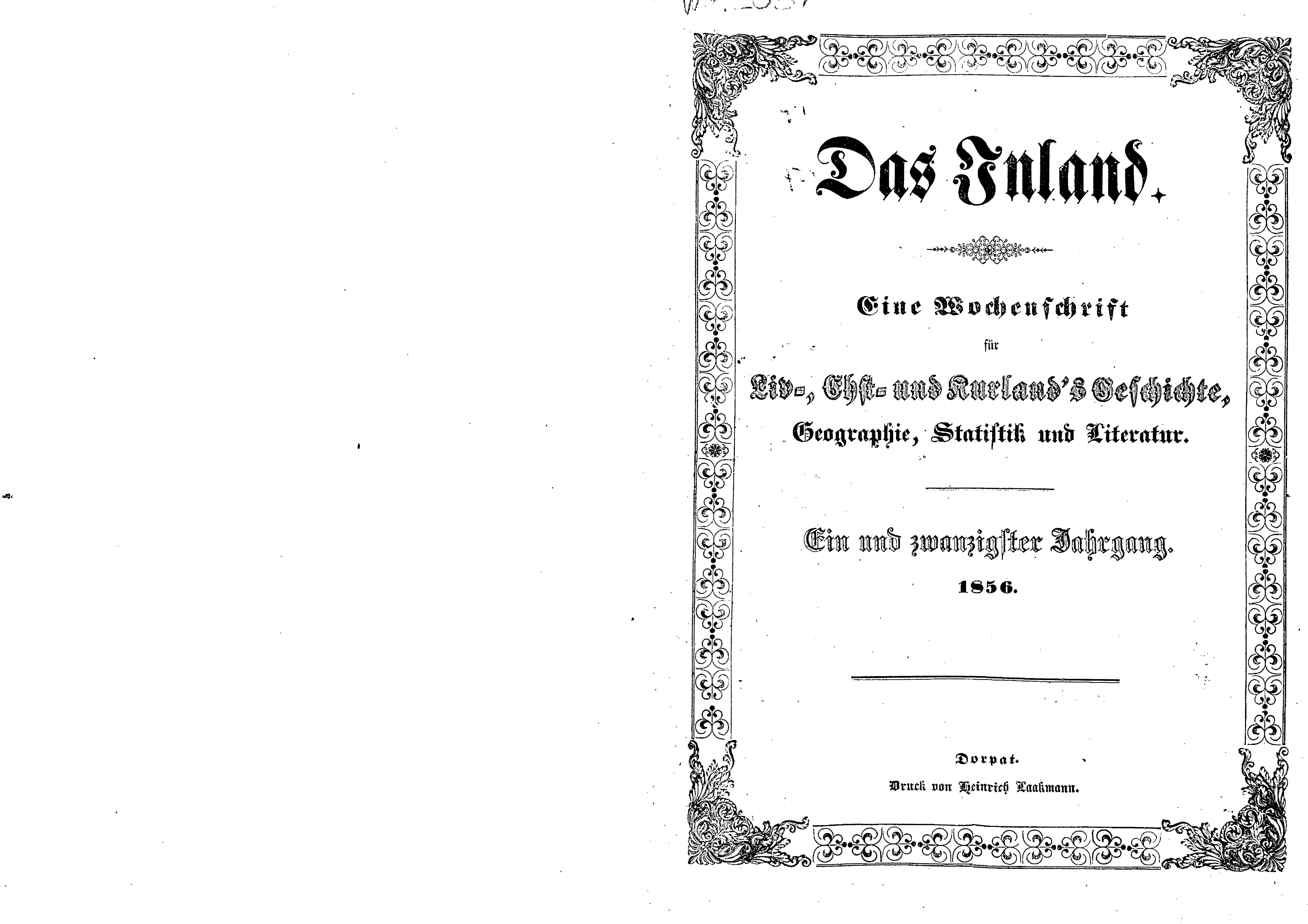 Das Inland [21] (1856) | 1. Титульный лист