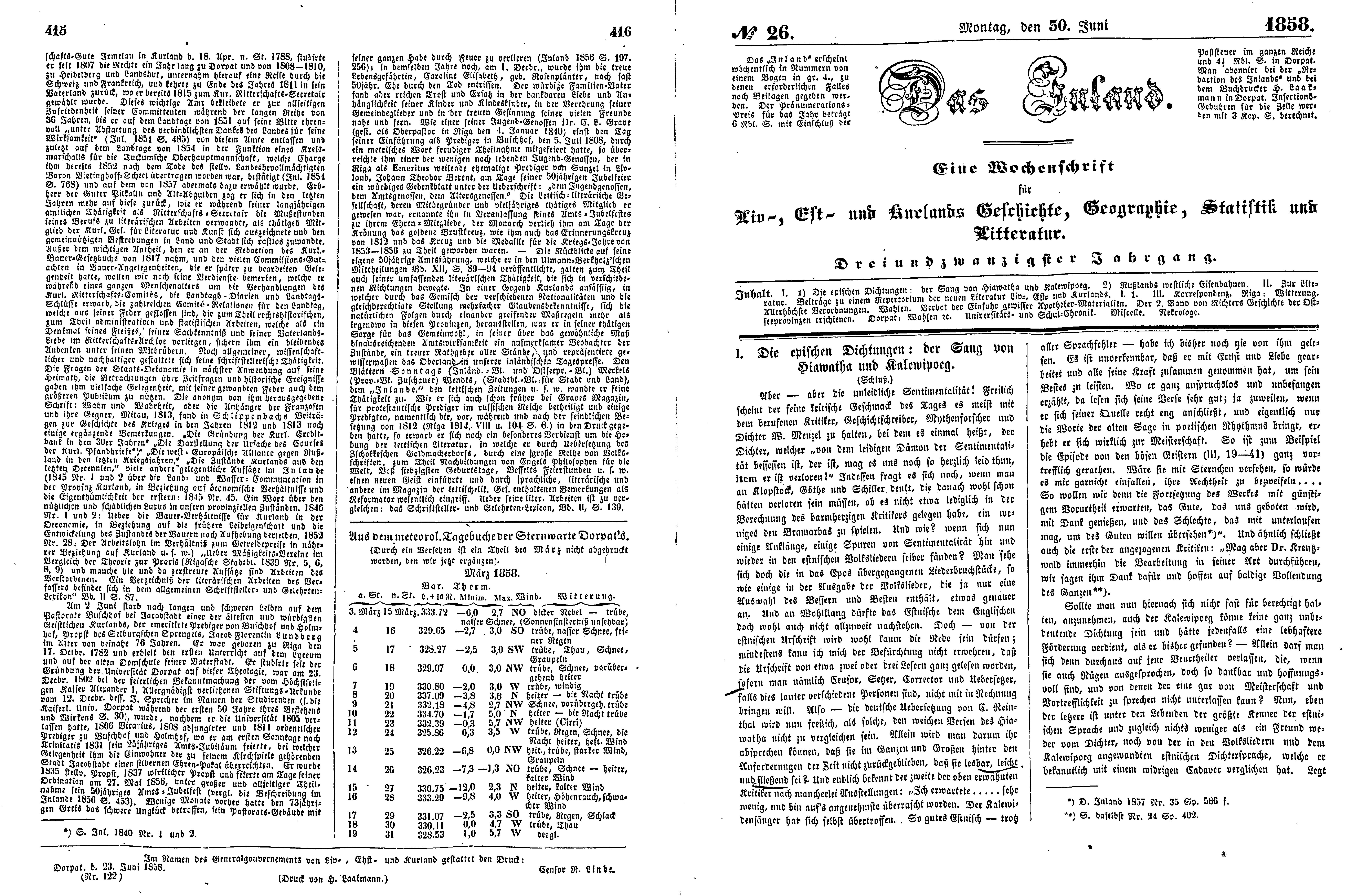 Die epischen Dichtungen: der Sang von Hiawatha und Kalewipoeg [2] (1858) | 1. (415-418) Основной текст