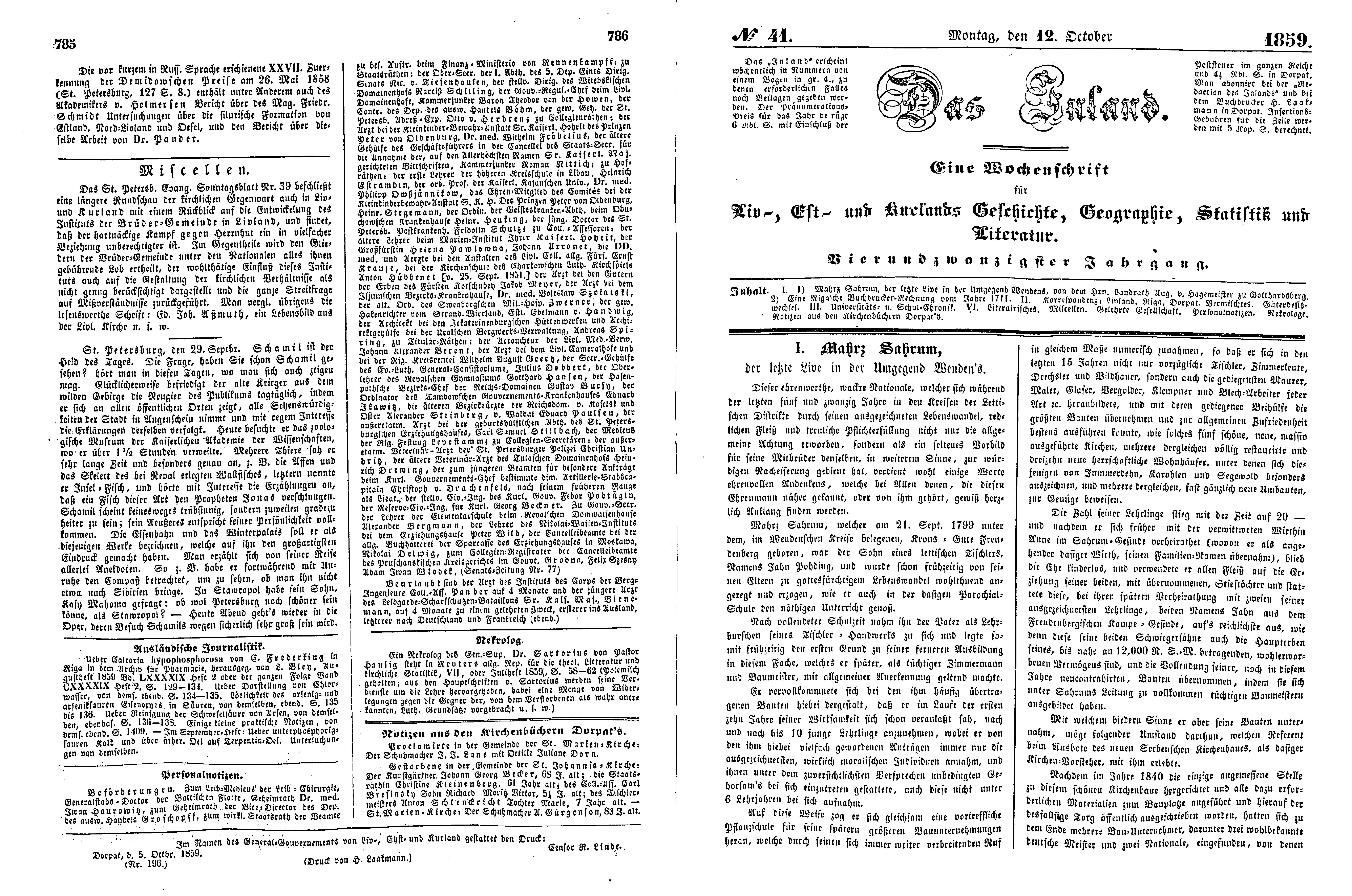 Mahrs Sahrum, der letzte Live in der Umgegend Wenden's (1859) | 1. (785-788) Main body of text