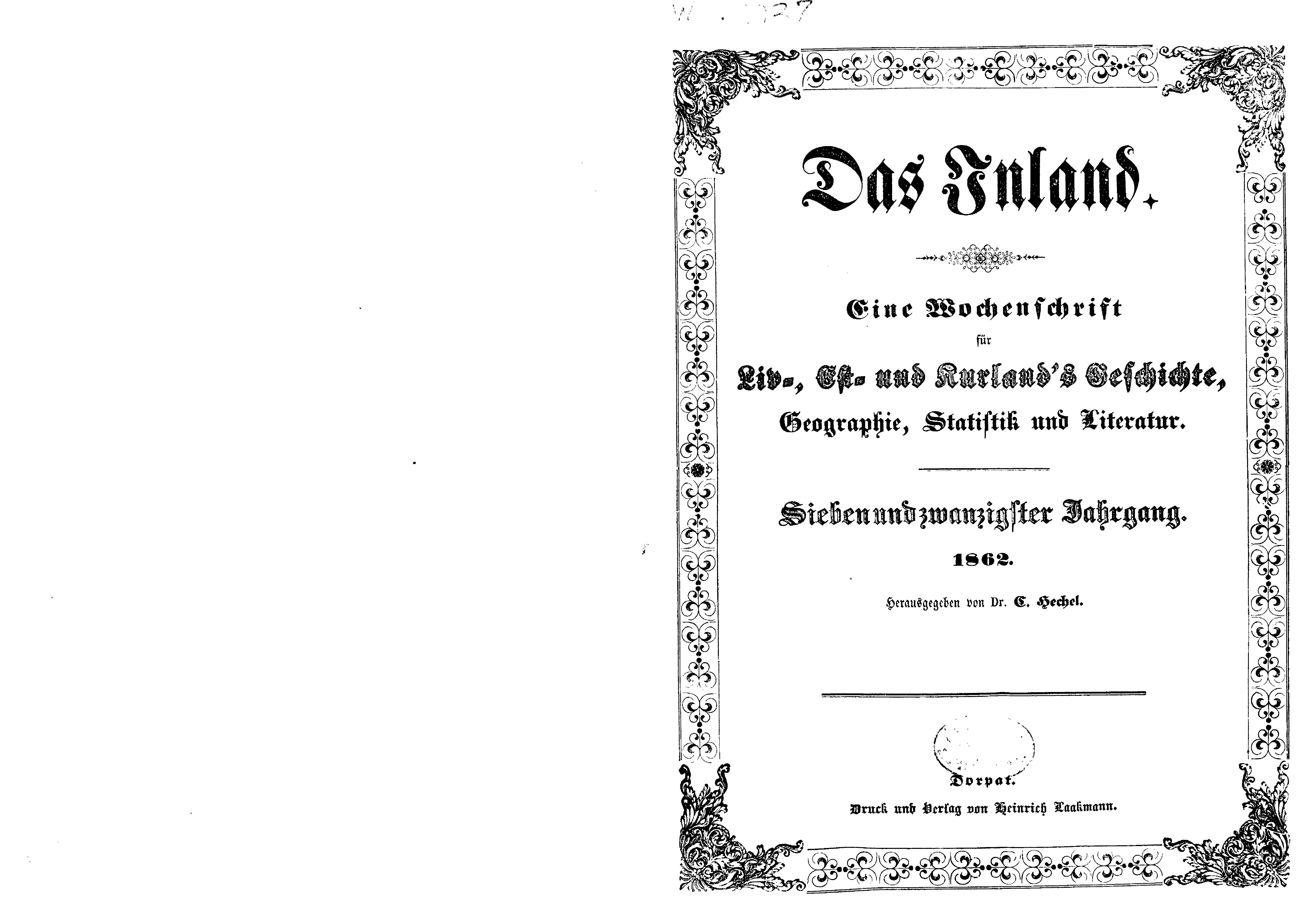 Das Inland [27] (1862) | 1. Tiitelleht