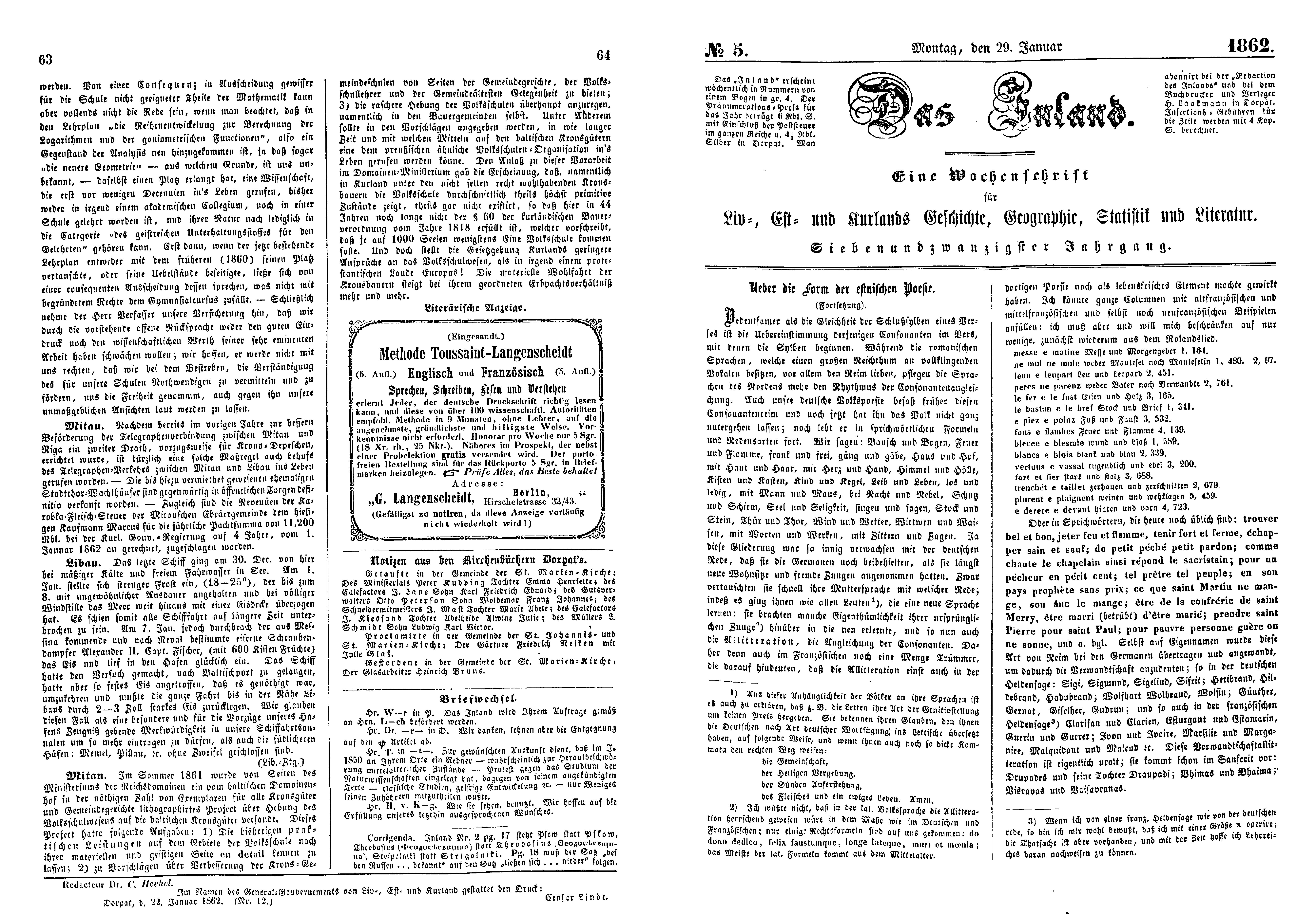 Das Inland [27] (1862) | 20. (63-66) Haupttext