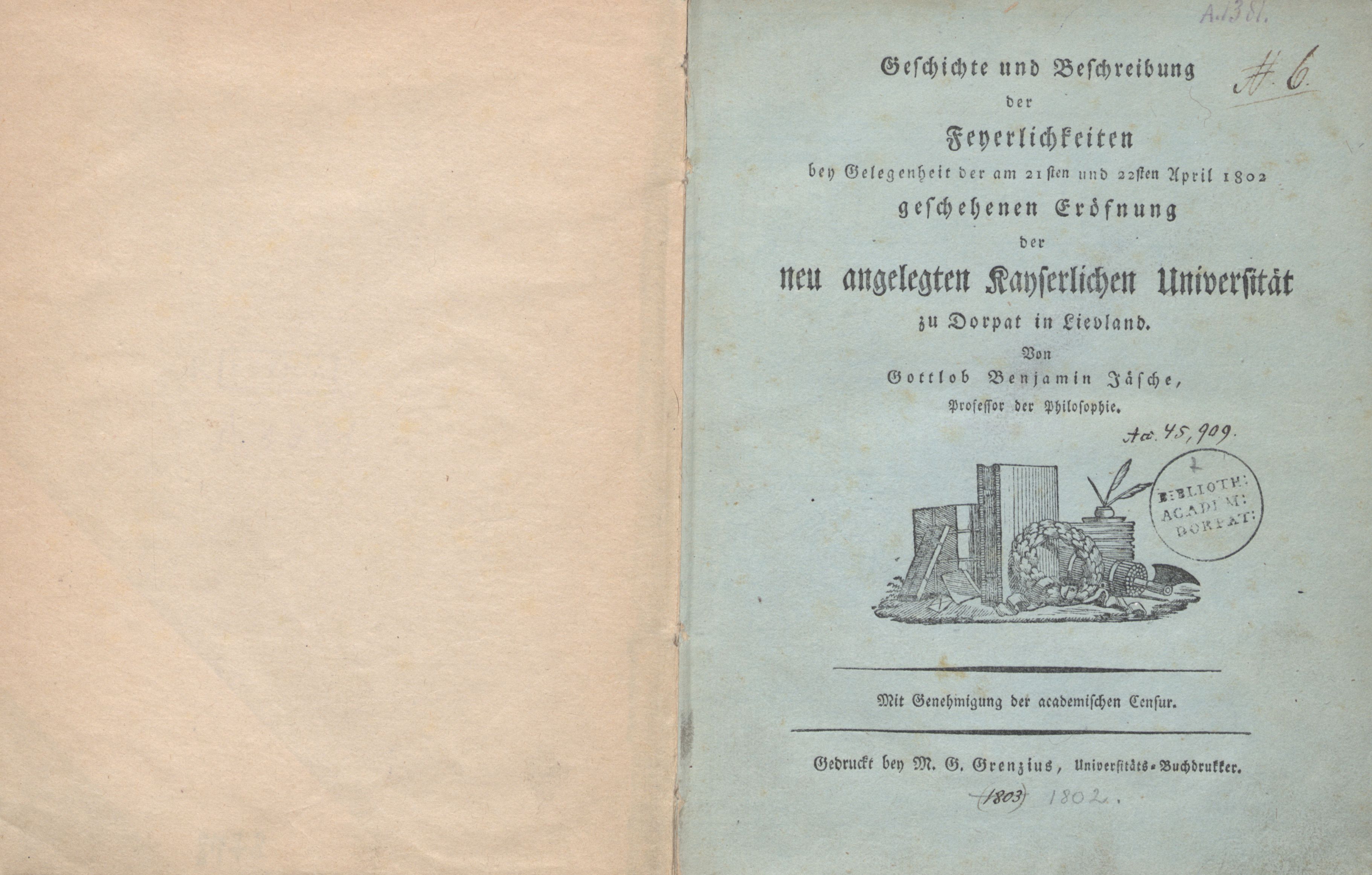 Geschichte und Beschreibung der Feyerlichkeiten ... (1802) | 1. Titelblatt