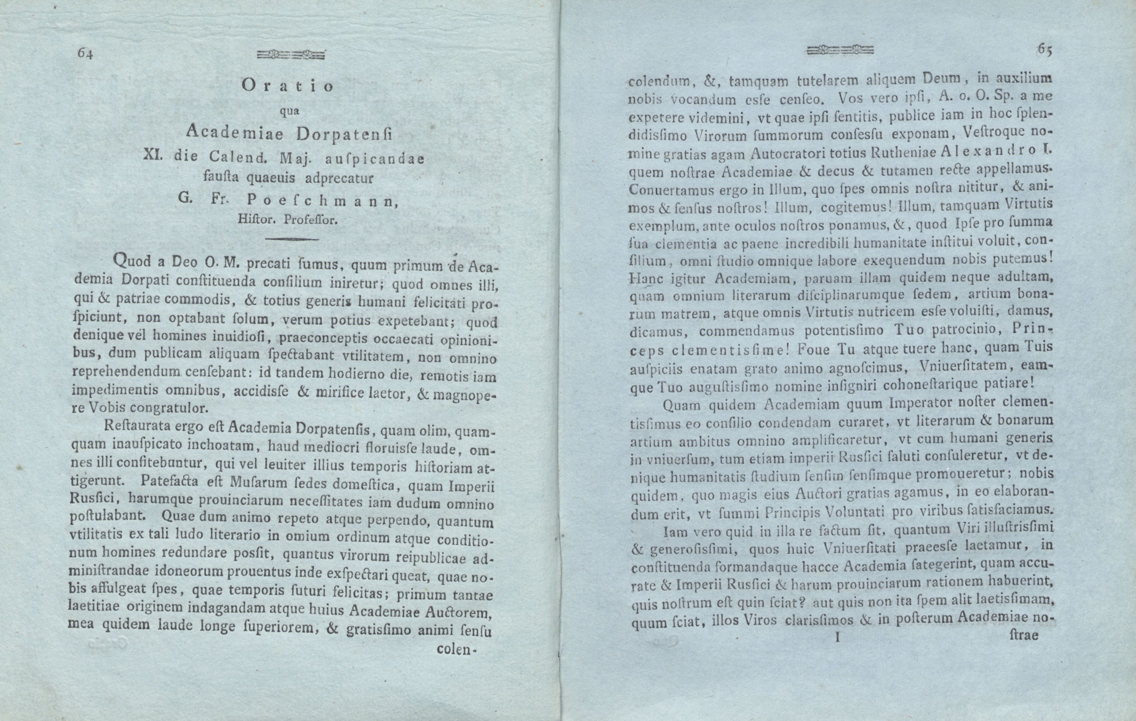 Oratio qua Academiae Dorpatensi (1802) | 1. (64-65) Põhitekst