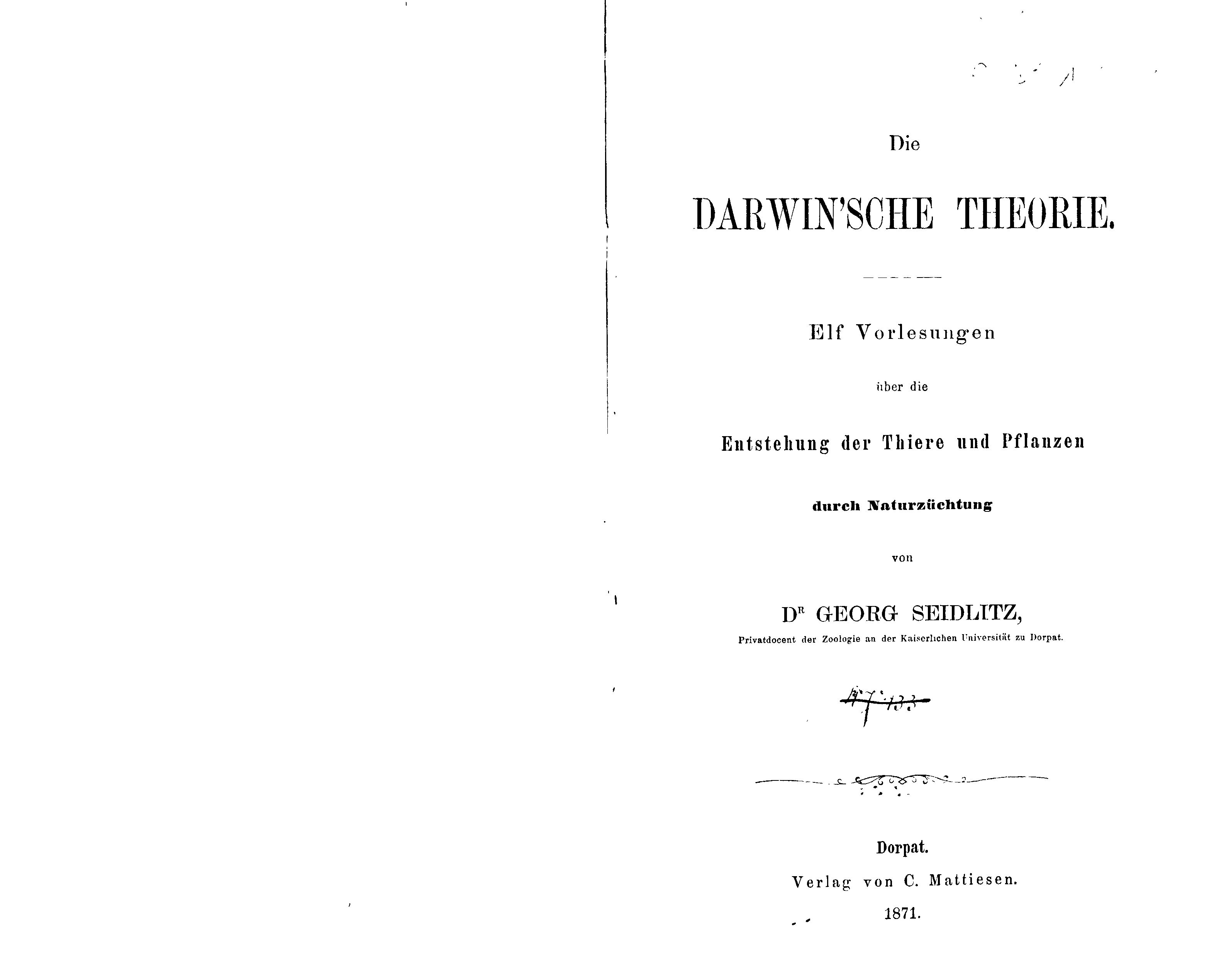 Die Darwin'sche Theorie (1871) | 1. Titelblatt