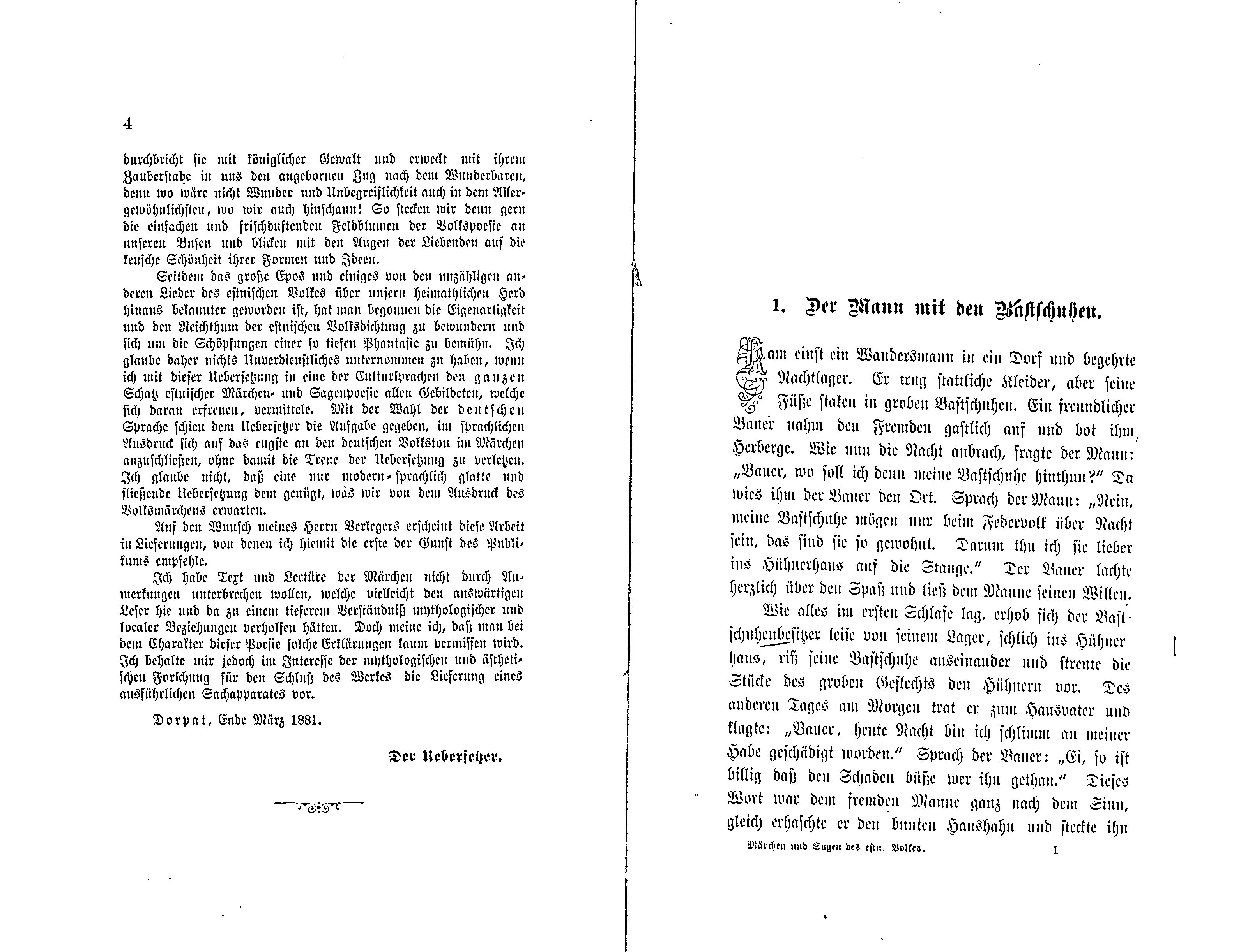 Der Mann mit den Bastschuhen (1881) | 1. (4) Vorwort, Dedikation