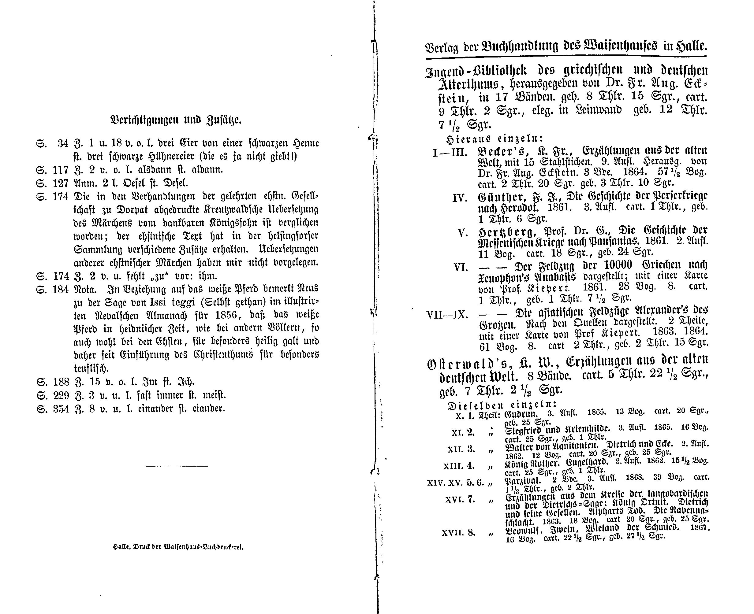 Estnische Märchen [1] (1869) | 188. Druckfehlerverzeichnis