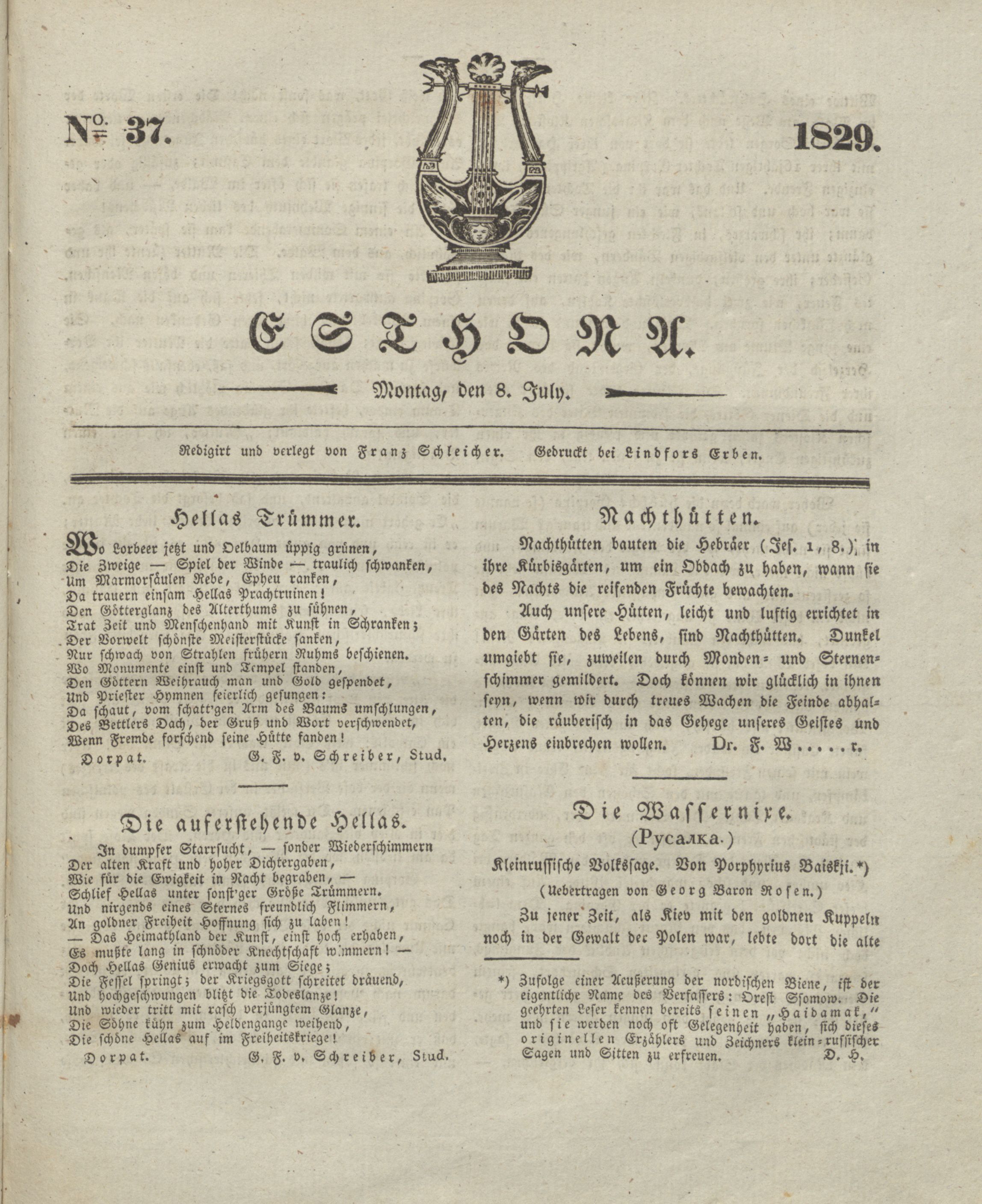Die auferstandene Hellas (1829) | 1. (297) Основной текст