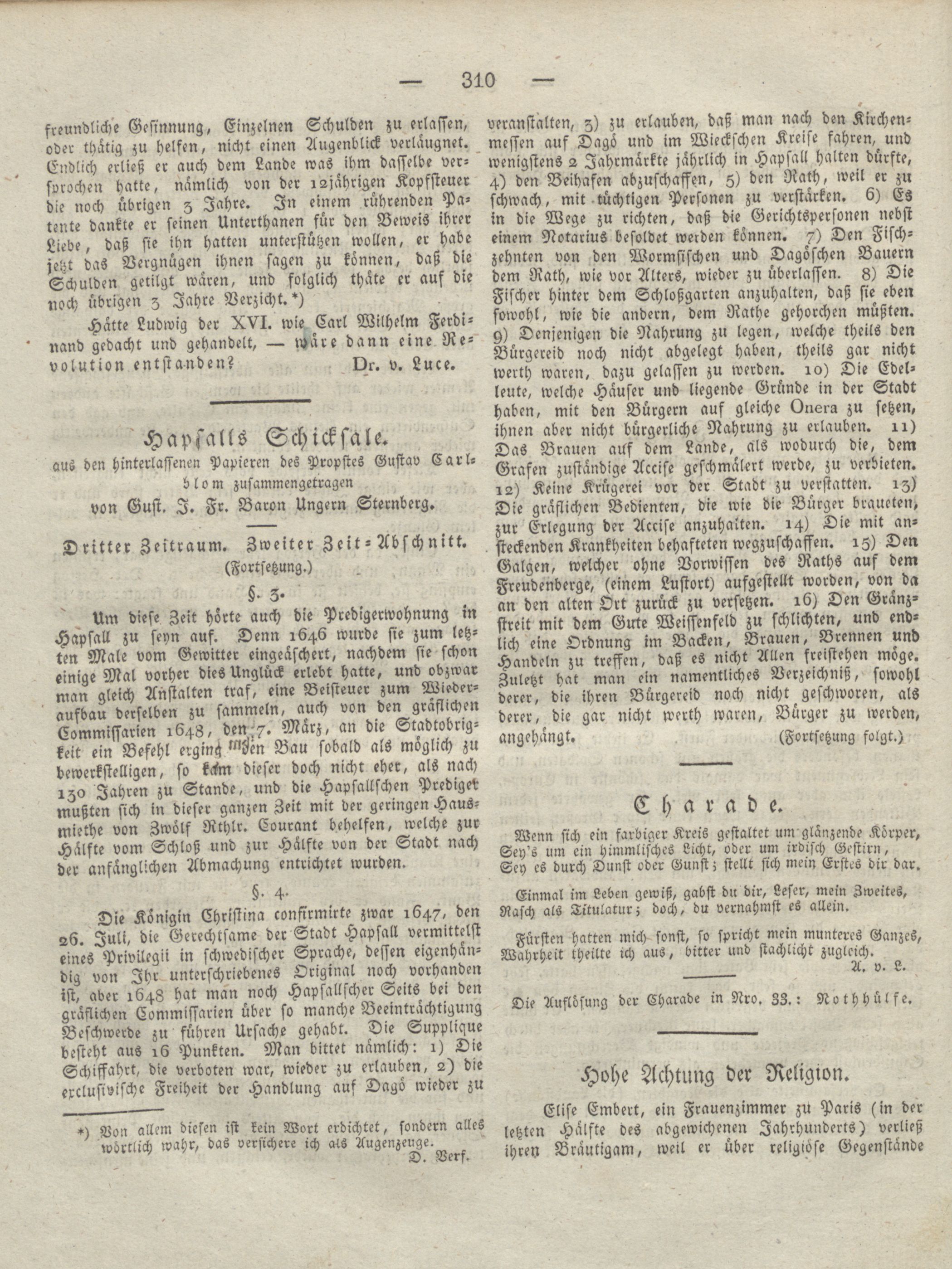 Hapsalls Schicksale [10] (1829) | 1. (310) Haupttext