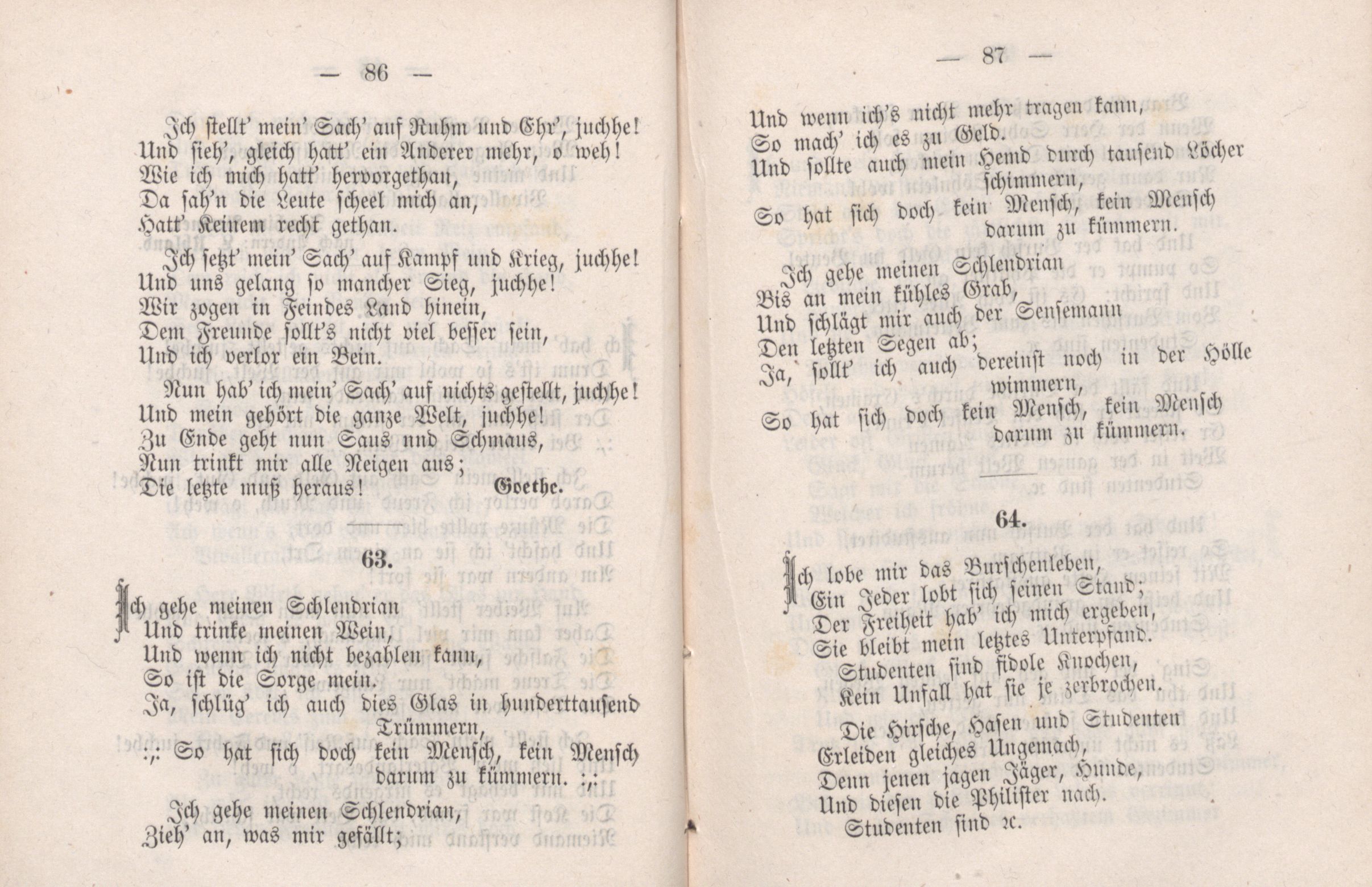 Dorpater Burschenliederbuch (1882) | 49. (86-87) Main body of text