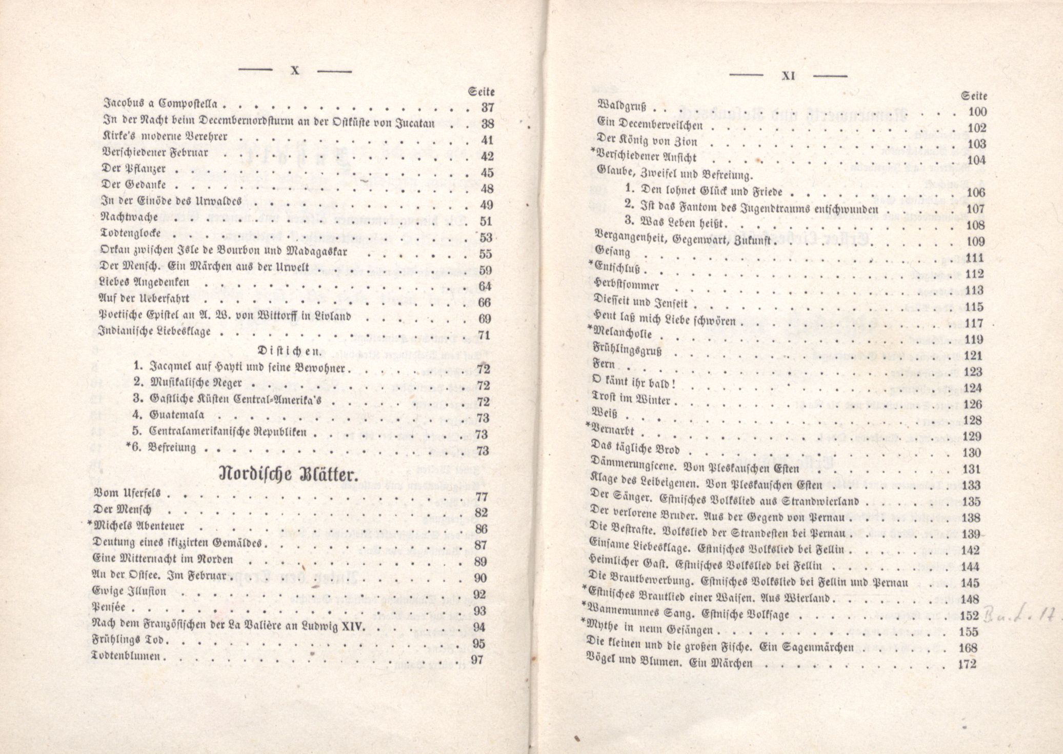 Palmen und Birken (1852) | 7. (X-XI) Содержание