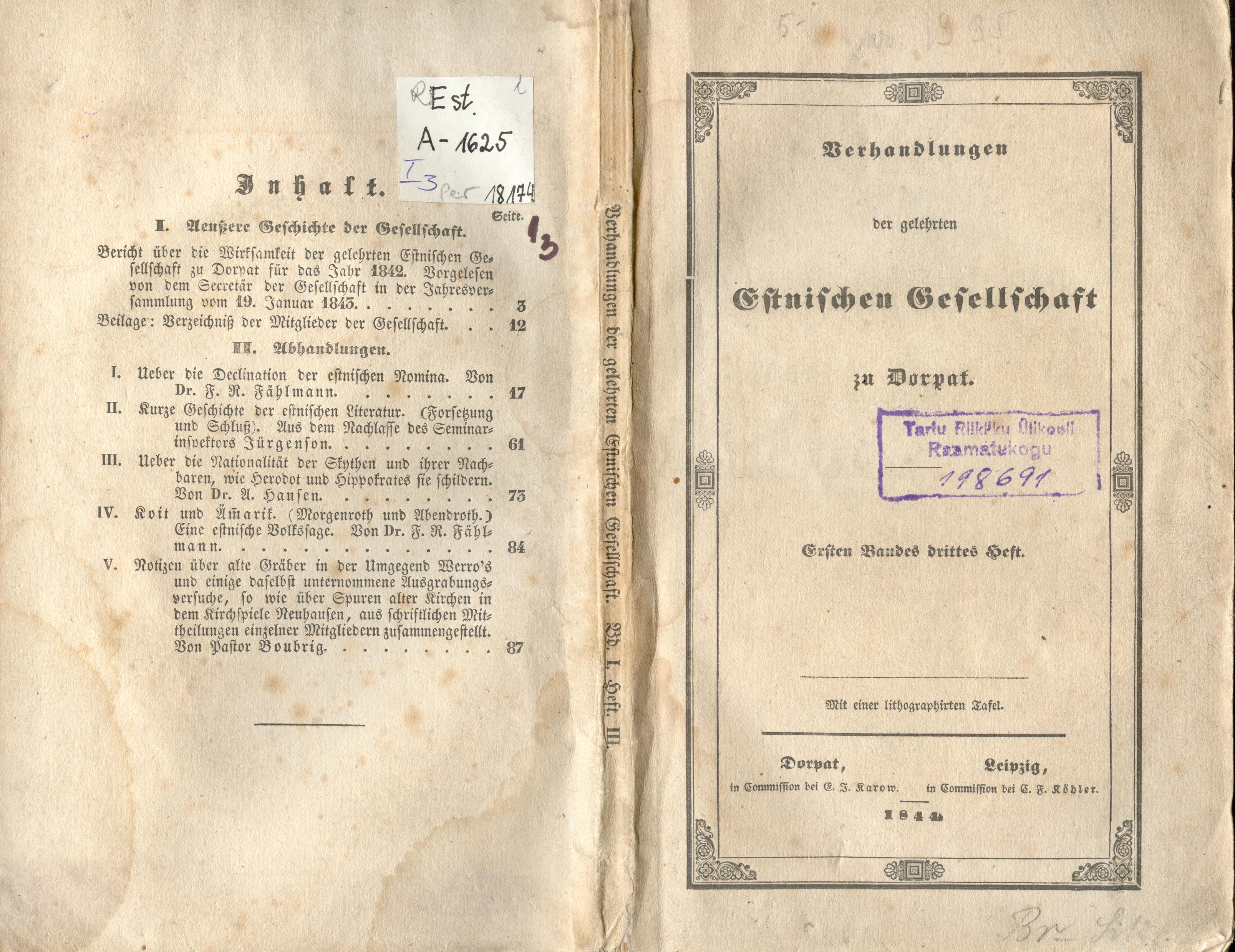 Verhandlungen der GEG [1844] [1/3] (1844) | 1. Front cover