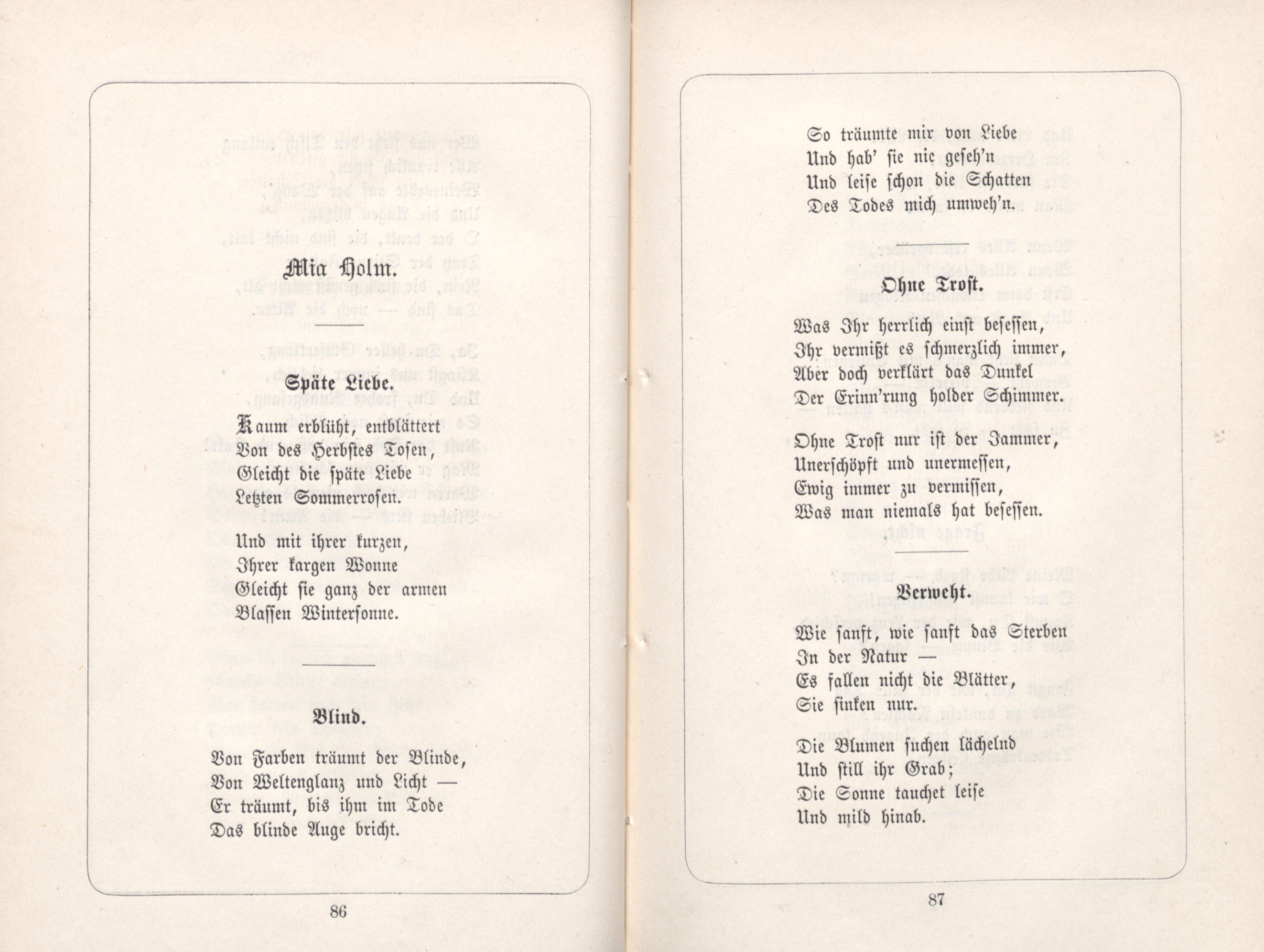 Ohne Trost (1885) | 1. (86-87) Haupttext