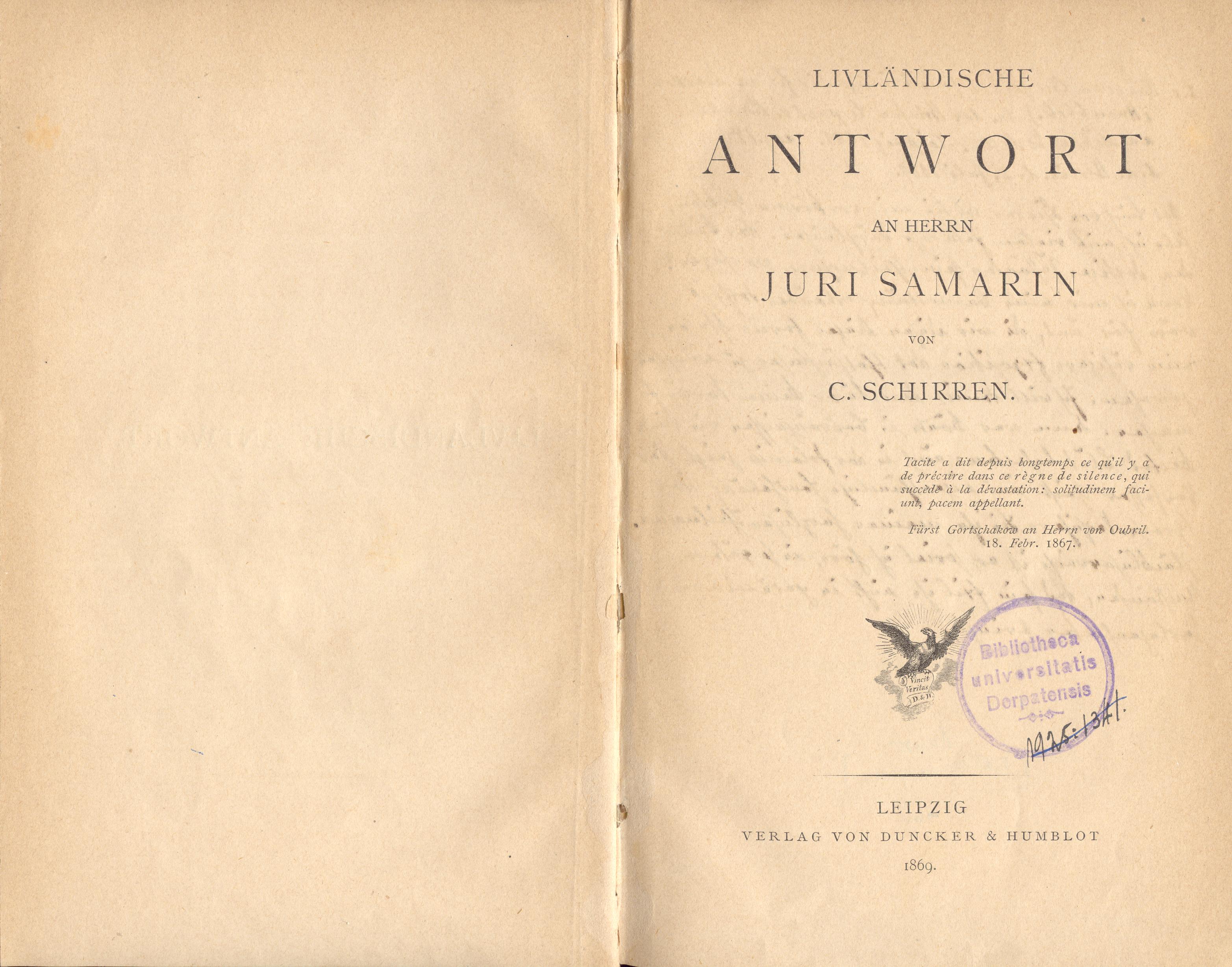 Livländische Antwort (1869) | 4. Titelblatt