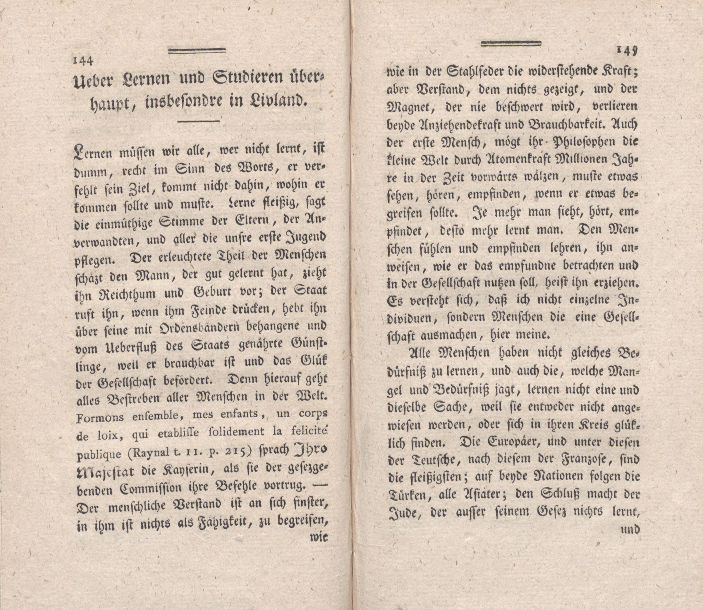 Ueber Lernen und Studieren überhaupt, insbesondere in Livland (1787) | 1. (144-145) Haupttext