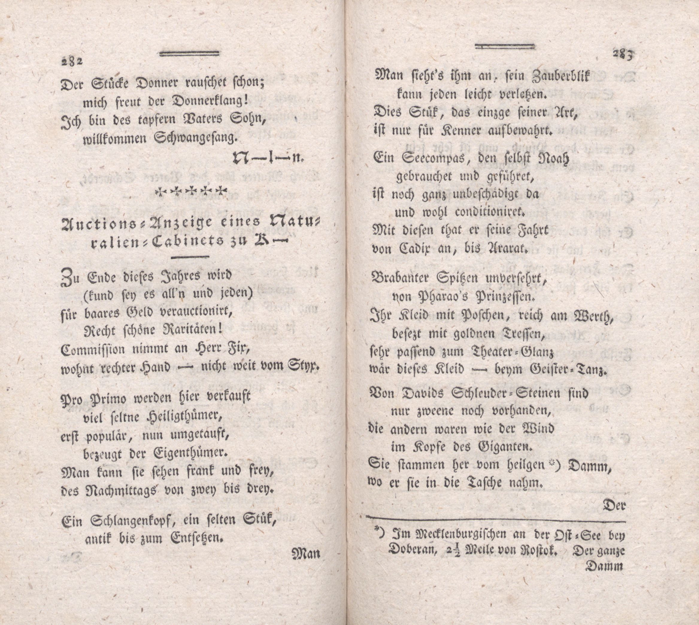 Auctions-Anzeige eines Naturalien-Cabinets zu K- (1787) | 1. (282-283) Main body of text