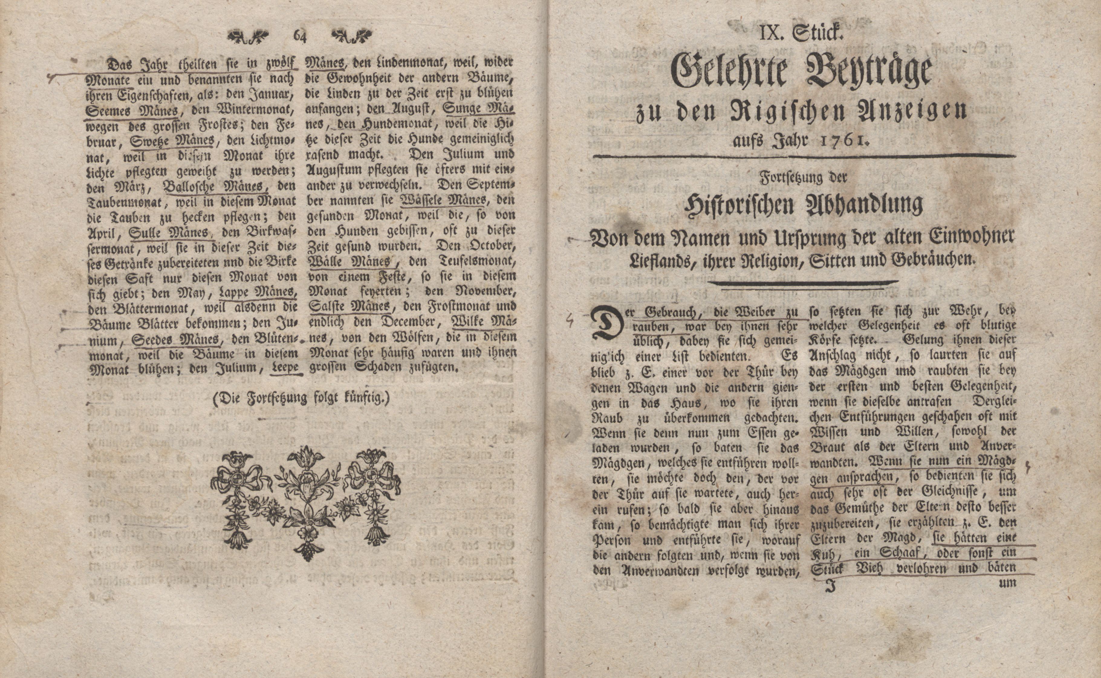 Gelehrte Beyträge zu den Rigischen Anzeigen 1761 (1761) | 32. (64-65) Main body of text