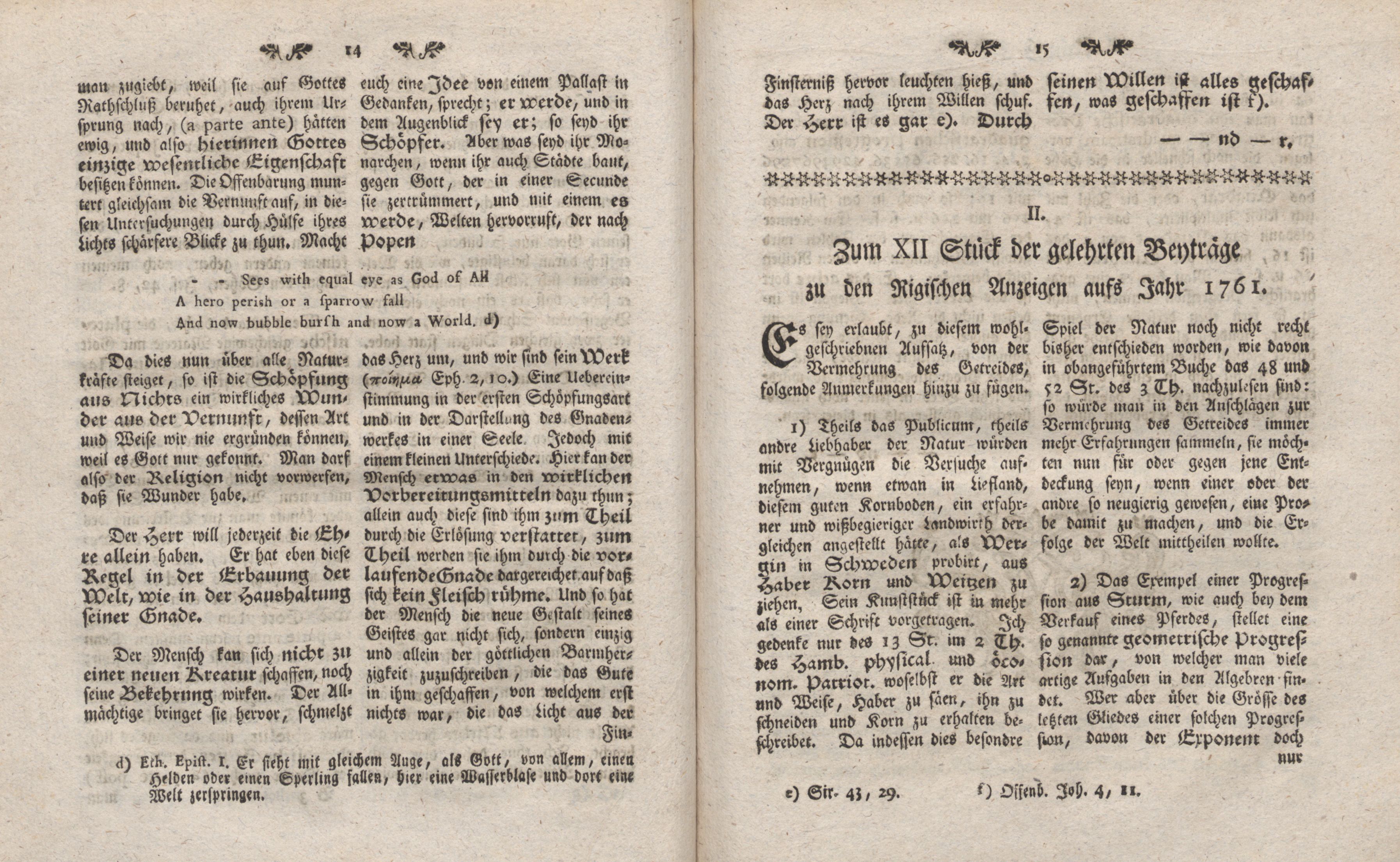Gelehrte Beyträge zu den Rigischen Anzeigen 1762 (1762) | 8. (14-15) Haupttext
