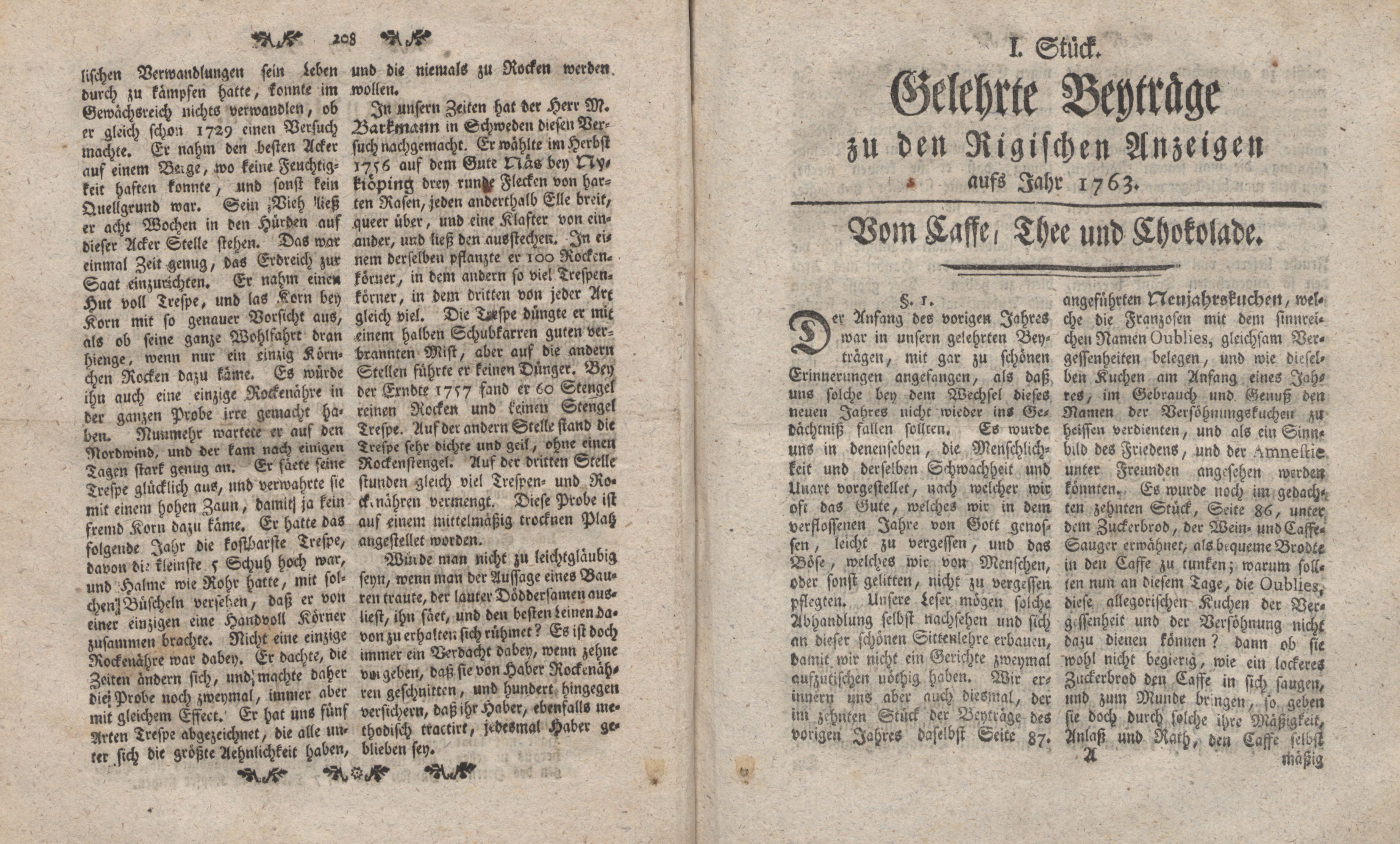 Vom Caffe, Thee und Chokolade [1] (1763) | 1. (1) Title page