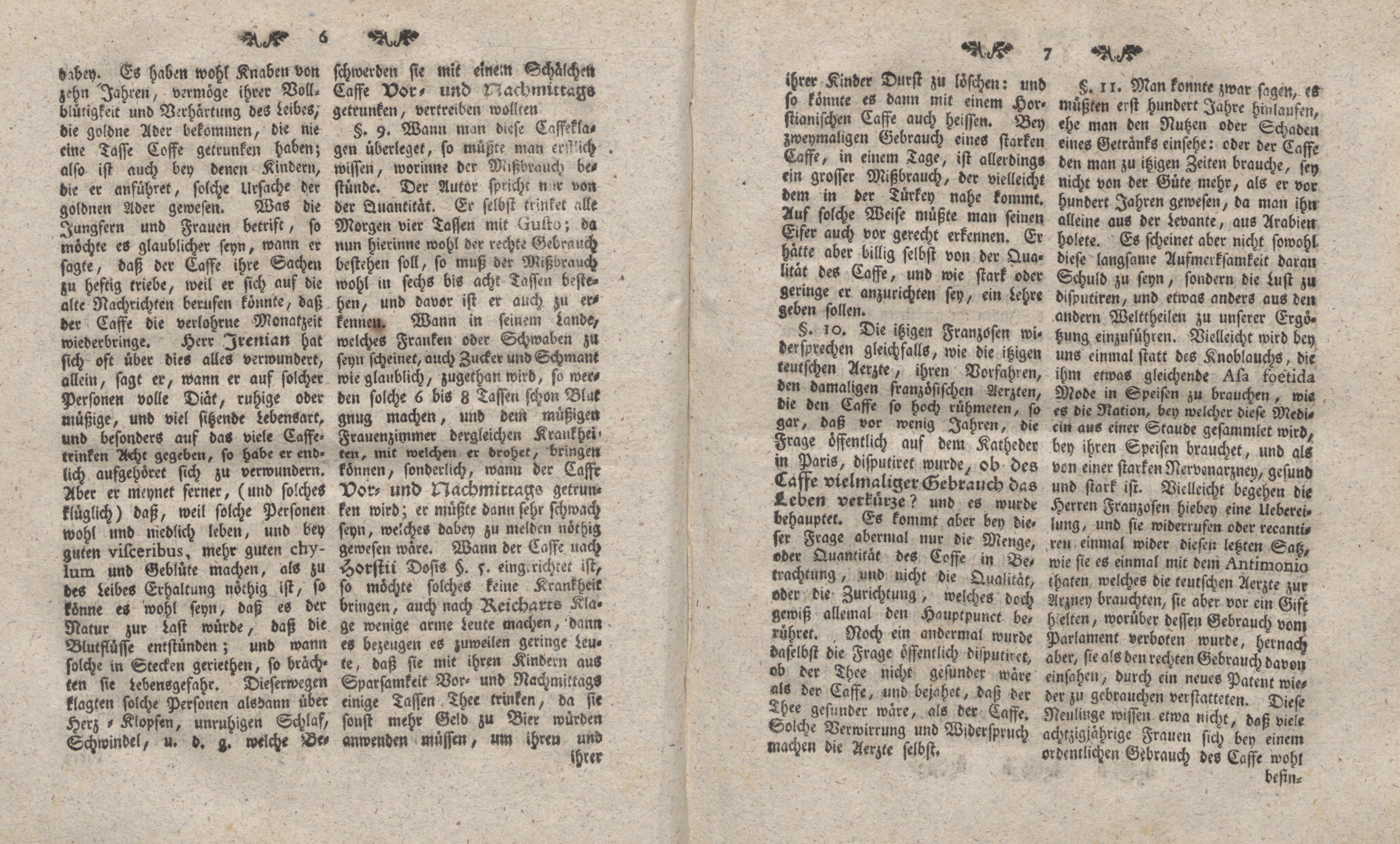 Vom Caffe, Thee und Chokolade [1] (1763) | 4. (6-7) Main body of text
