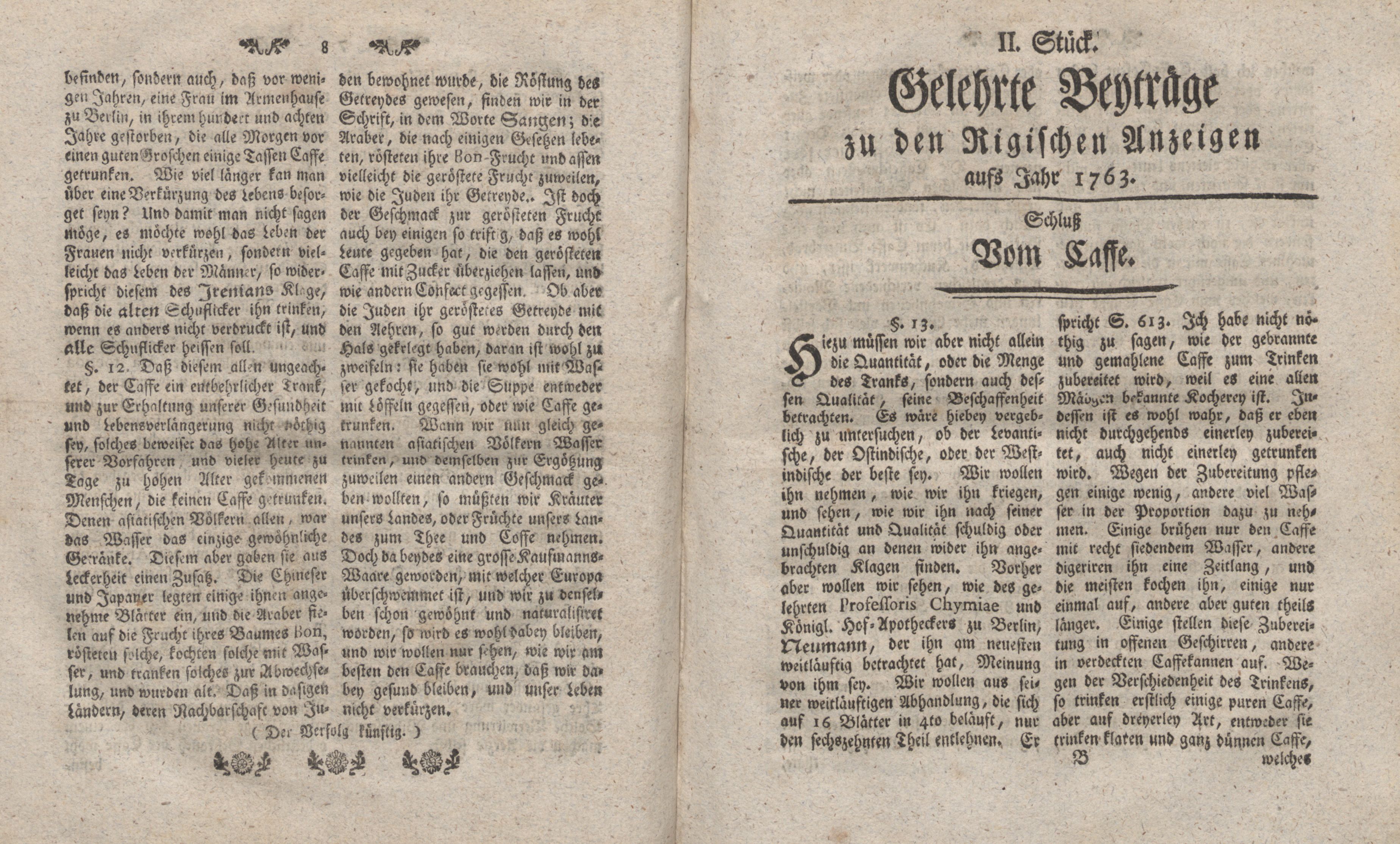 Vom Caffe, Thee und Chokolade [1] (1763) | 5. (8-9) Main body of text