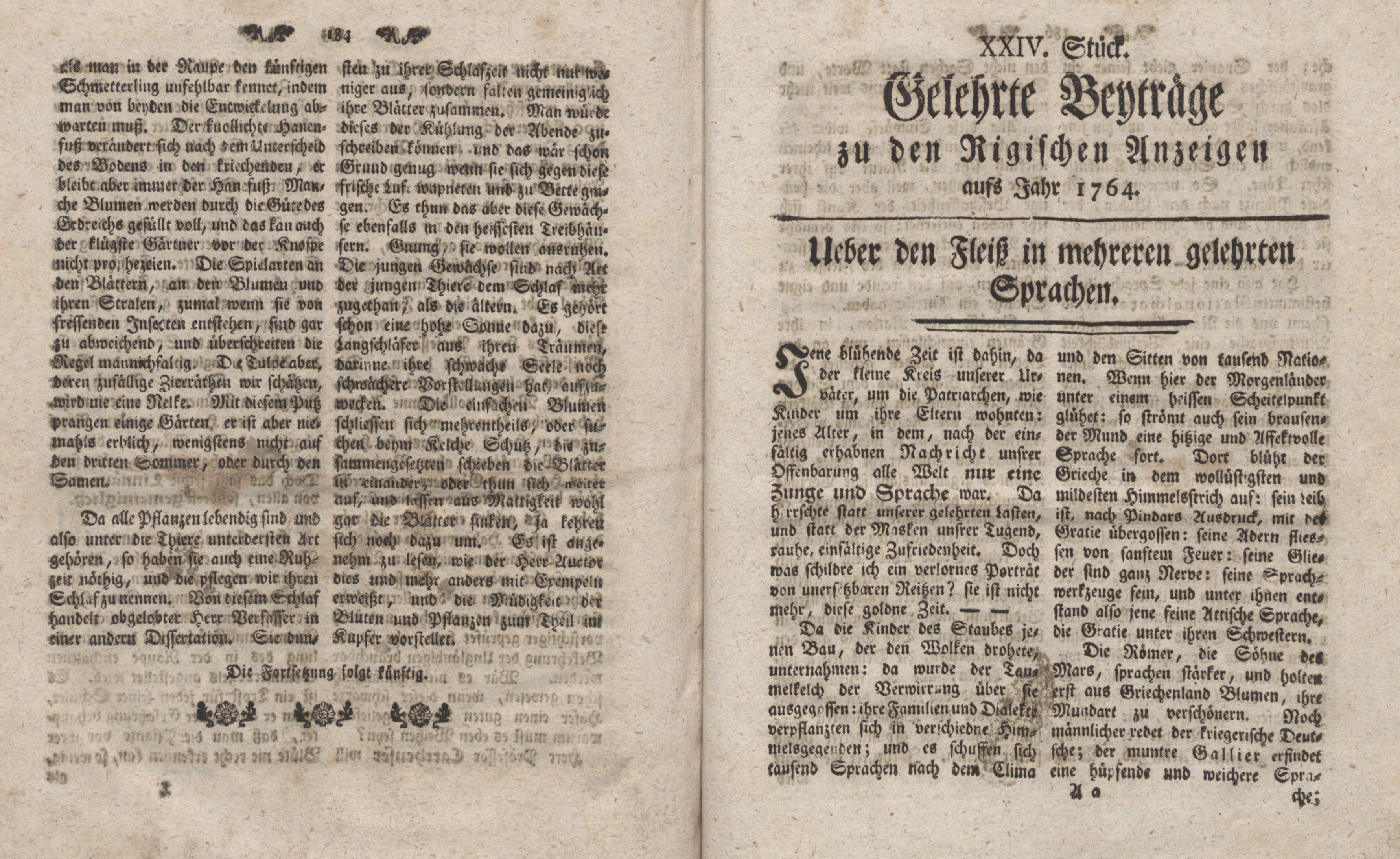 Ueber den Fleiss in mehreren gelehrten Sprachen (1764) | 1. (184-185) Haupttext