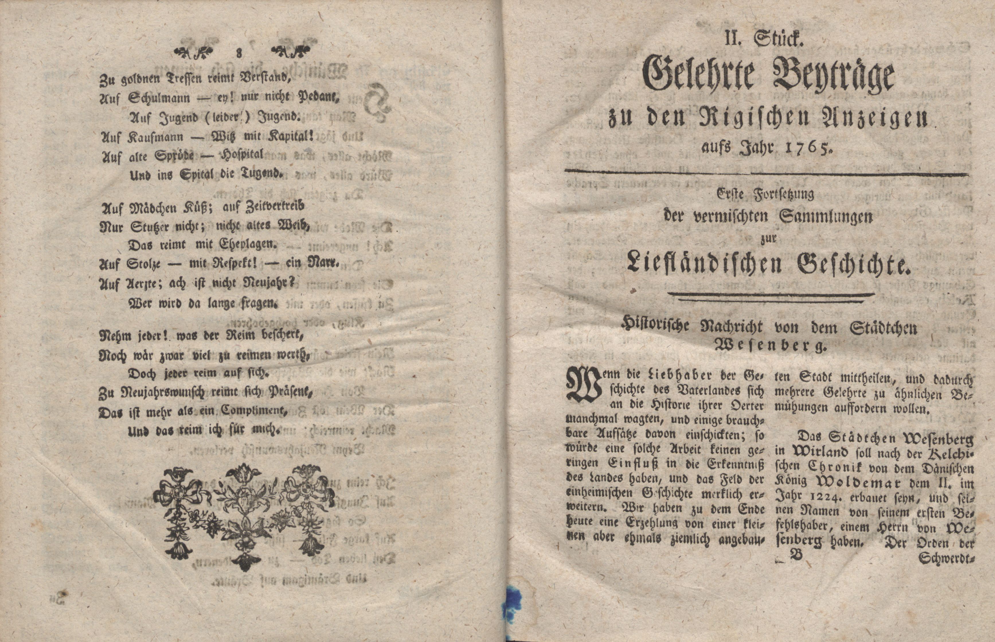 Vermischte Sammlungen zur Liefländischen Geschichte [02] (1765) | 1. (8-9) Main body of text
