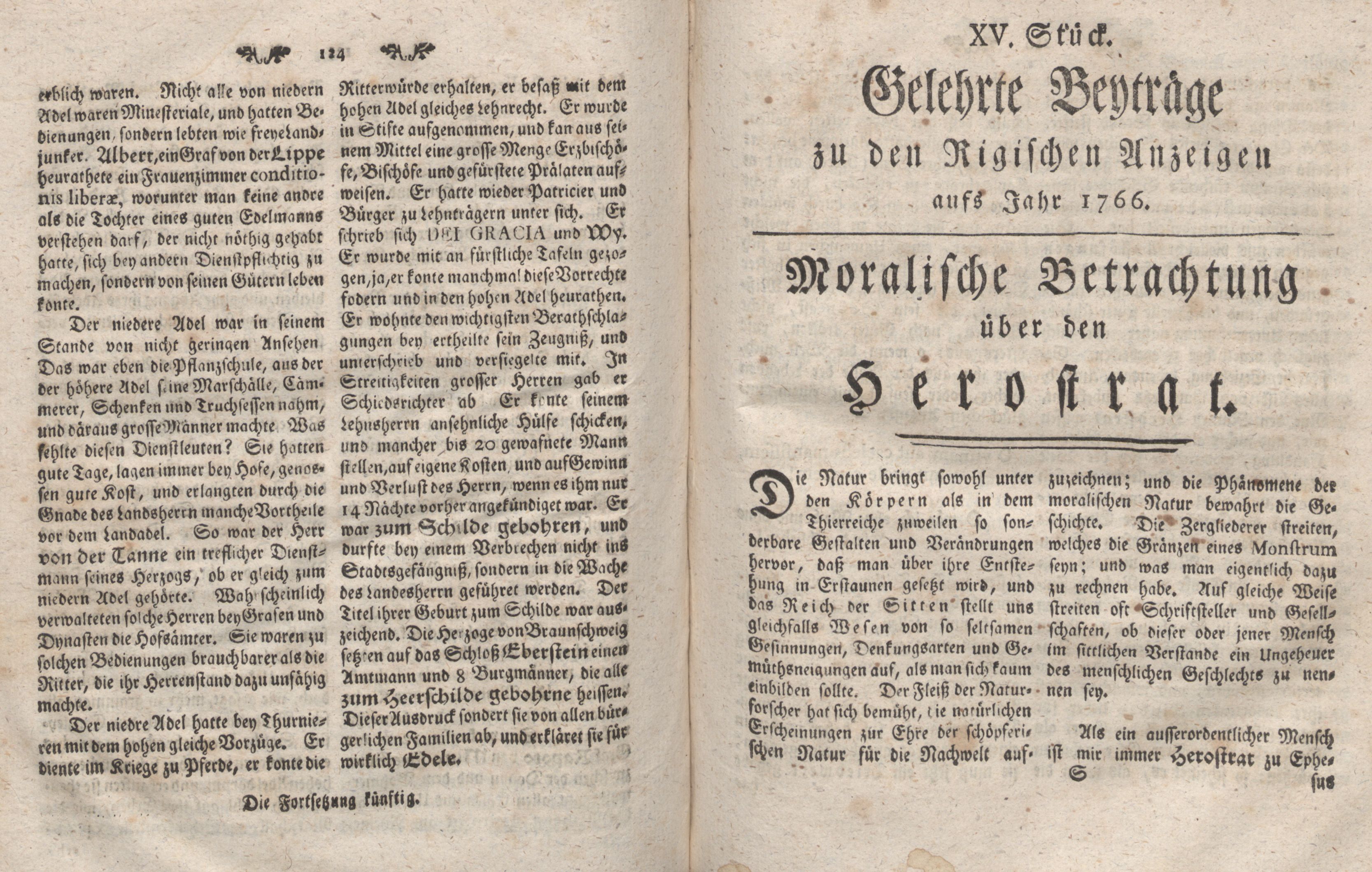 Gelehrte Beyträge zu den Rigischen Anzeigen 1766 (1766) | 63. (124-125) Haupttext