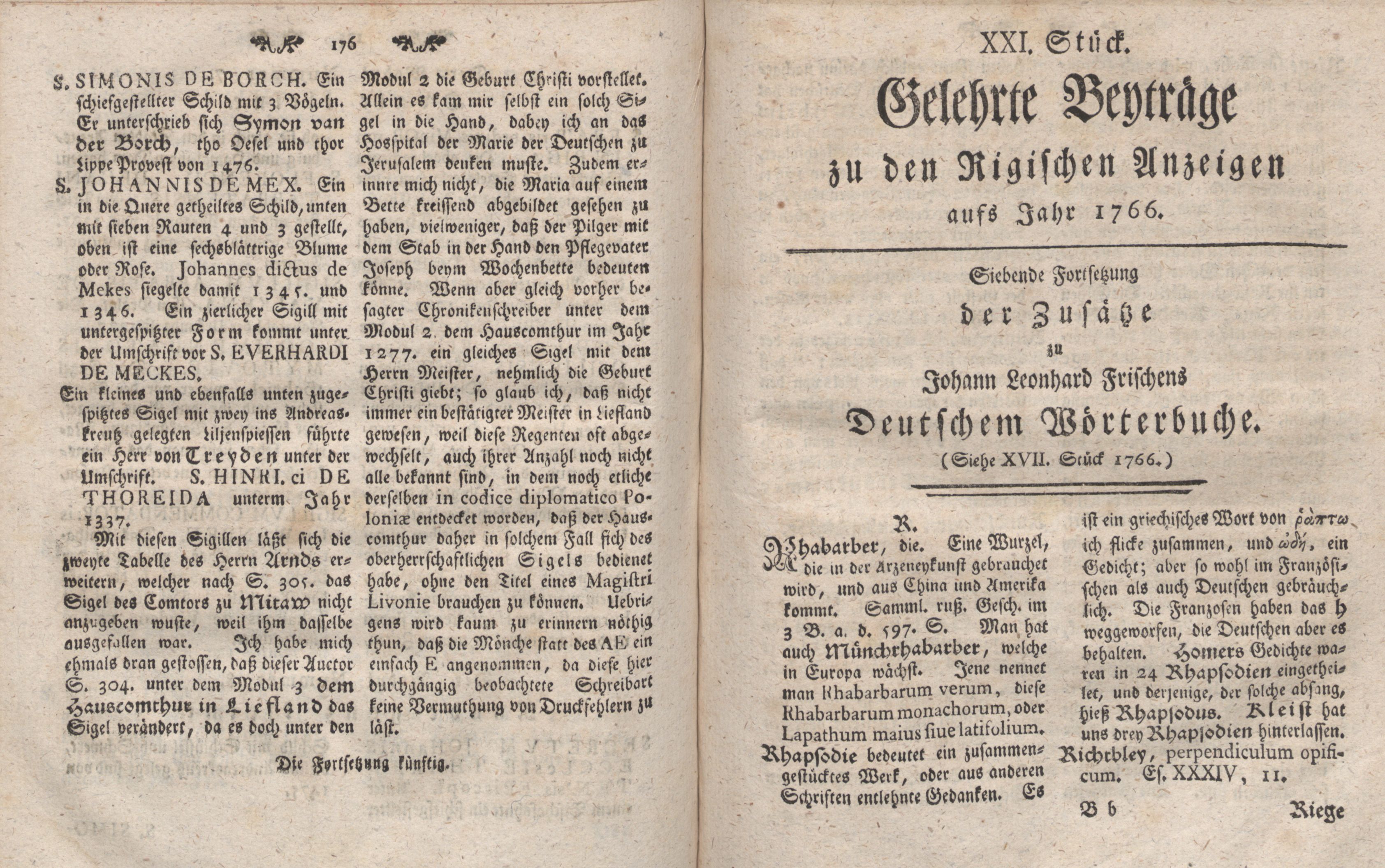 Gelehrte Beyträge zu den Rigischen Anzeigen 1766 (1766) | 89. (176-177) Haupttext