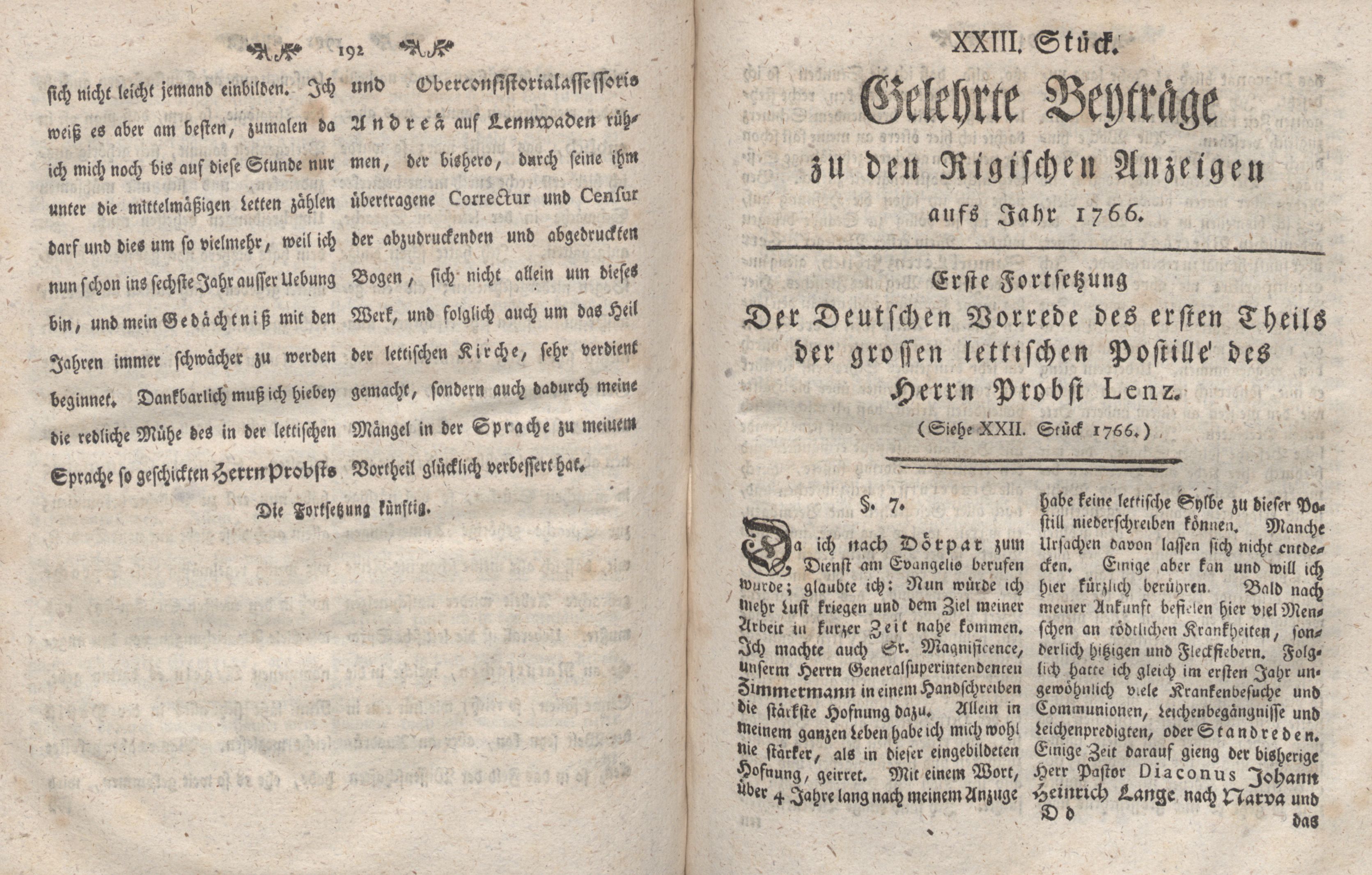 Gelehrte Beyträge zu den Rigischen Anzeigen 1766 (1766) | 97. (192-193) Põhitekst
