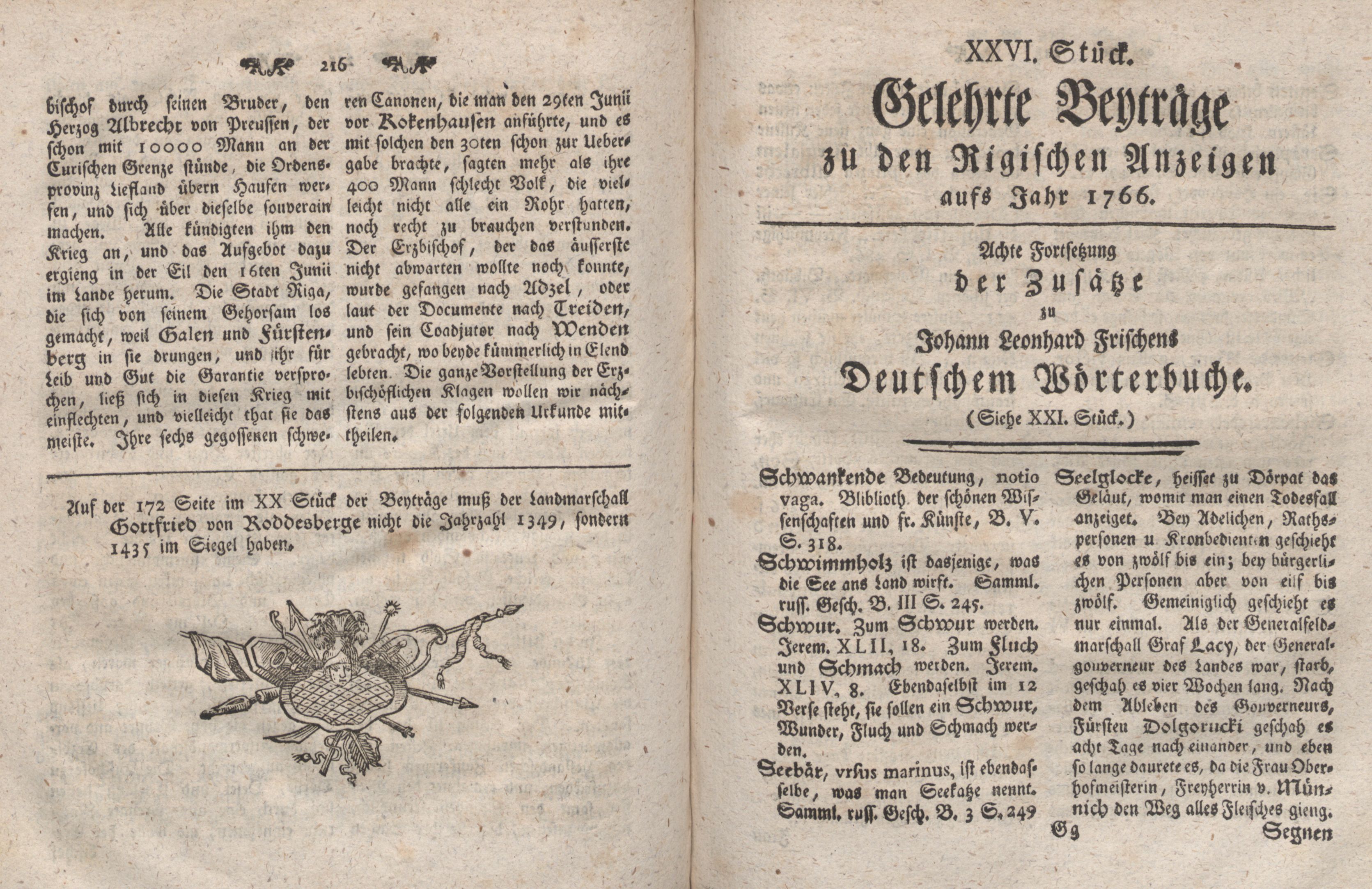 Gelehrte Beyträge zu den Rigischen Anzeigen 1766 (1766) | 109. (216-217) Main body of text