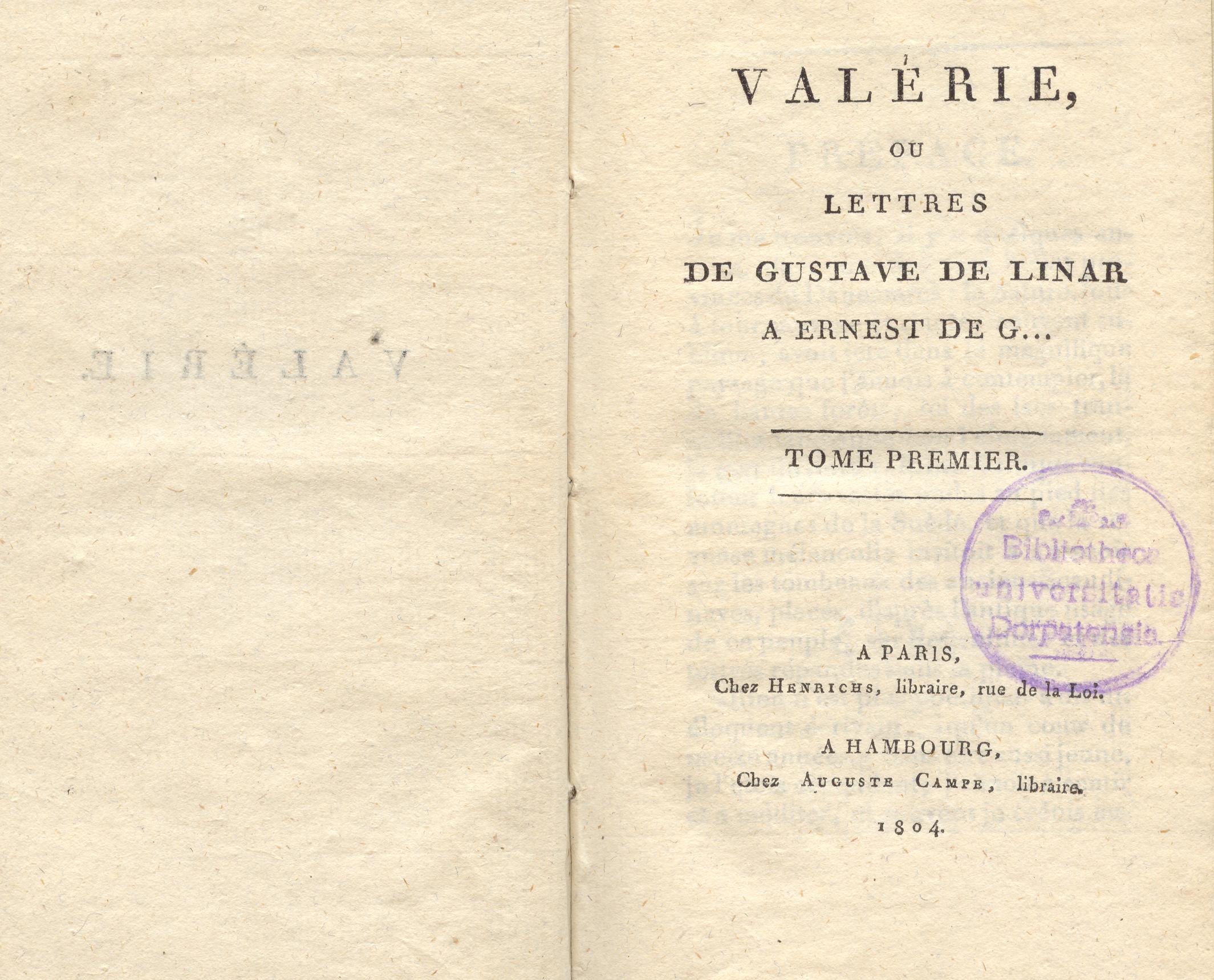 Valérie (1804) | 3. Title page