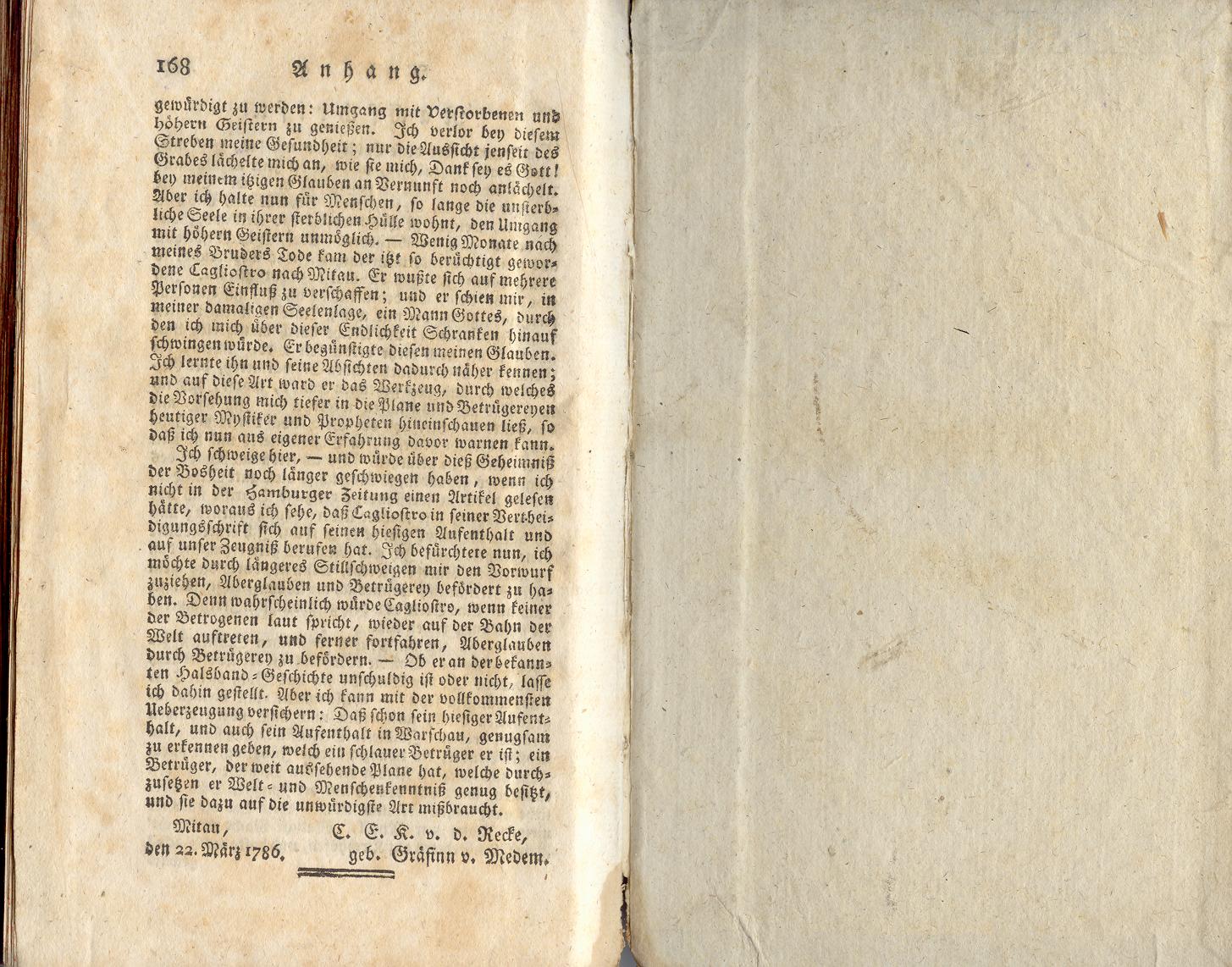Nachricht von des berüchtigten Cagliostro Aufenthalte in Mitau (1787) | 101. (168) Основной текст