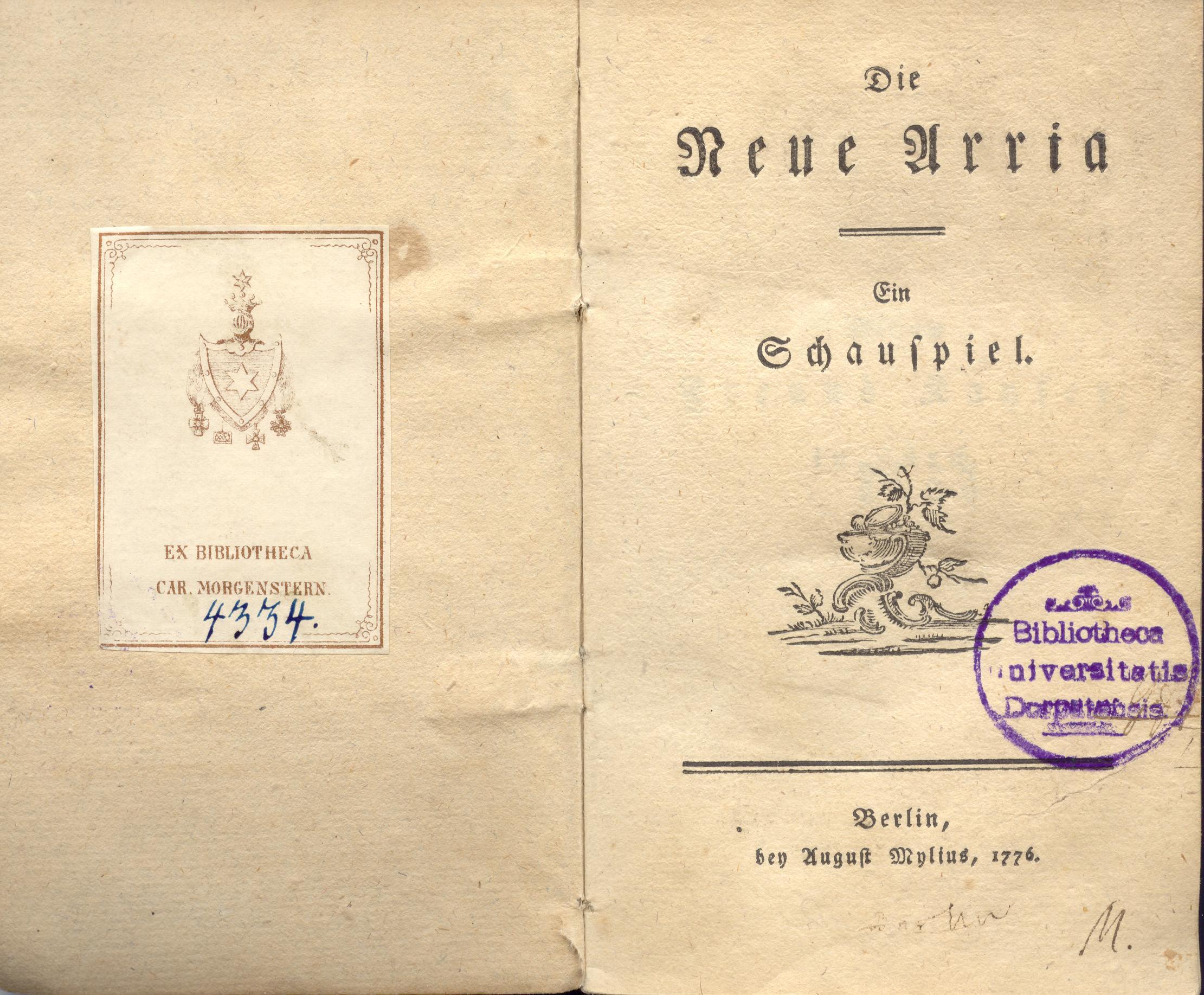Die neue Arria (1776) | 1. Titelblatt