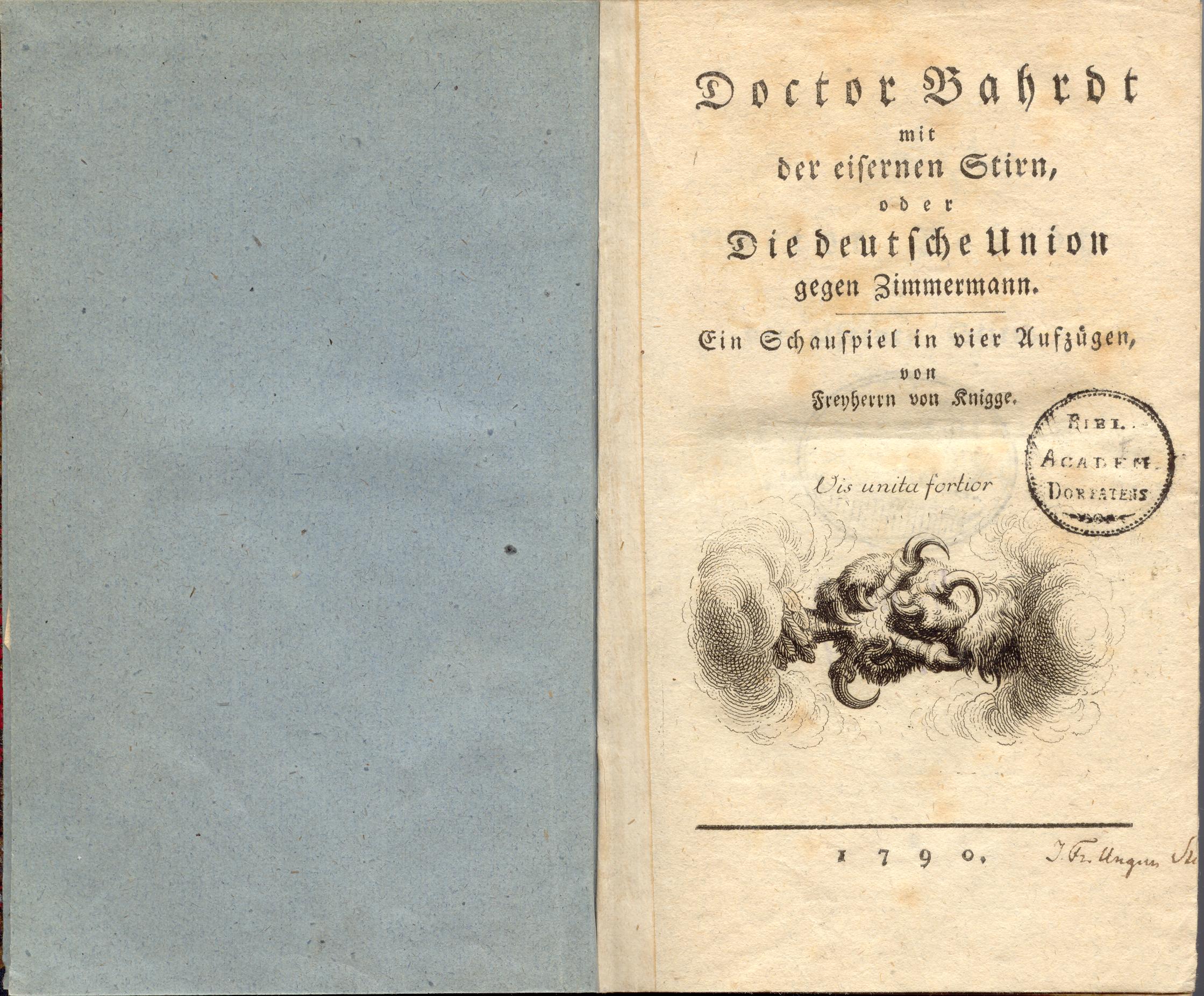 Doctor Bahrdt mit der eisernen Stirn (1790) | 1. Tiitelleht