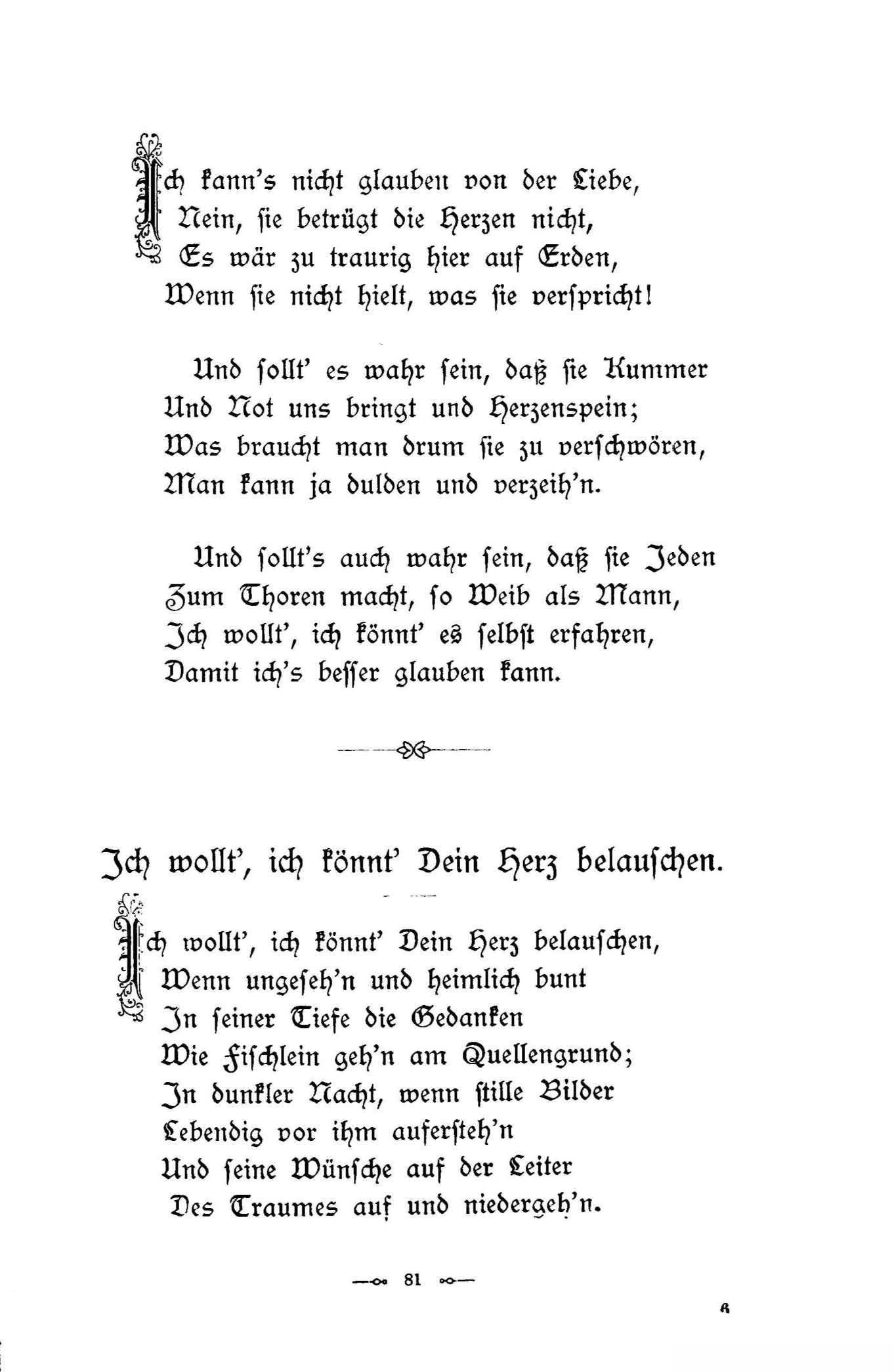 Ich wollt', ich könnt' Dein Herz belauschen (1896) | 1. (81) Põhitekst