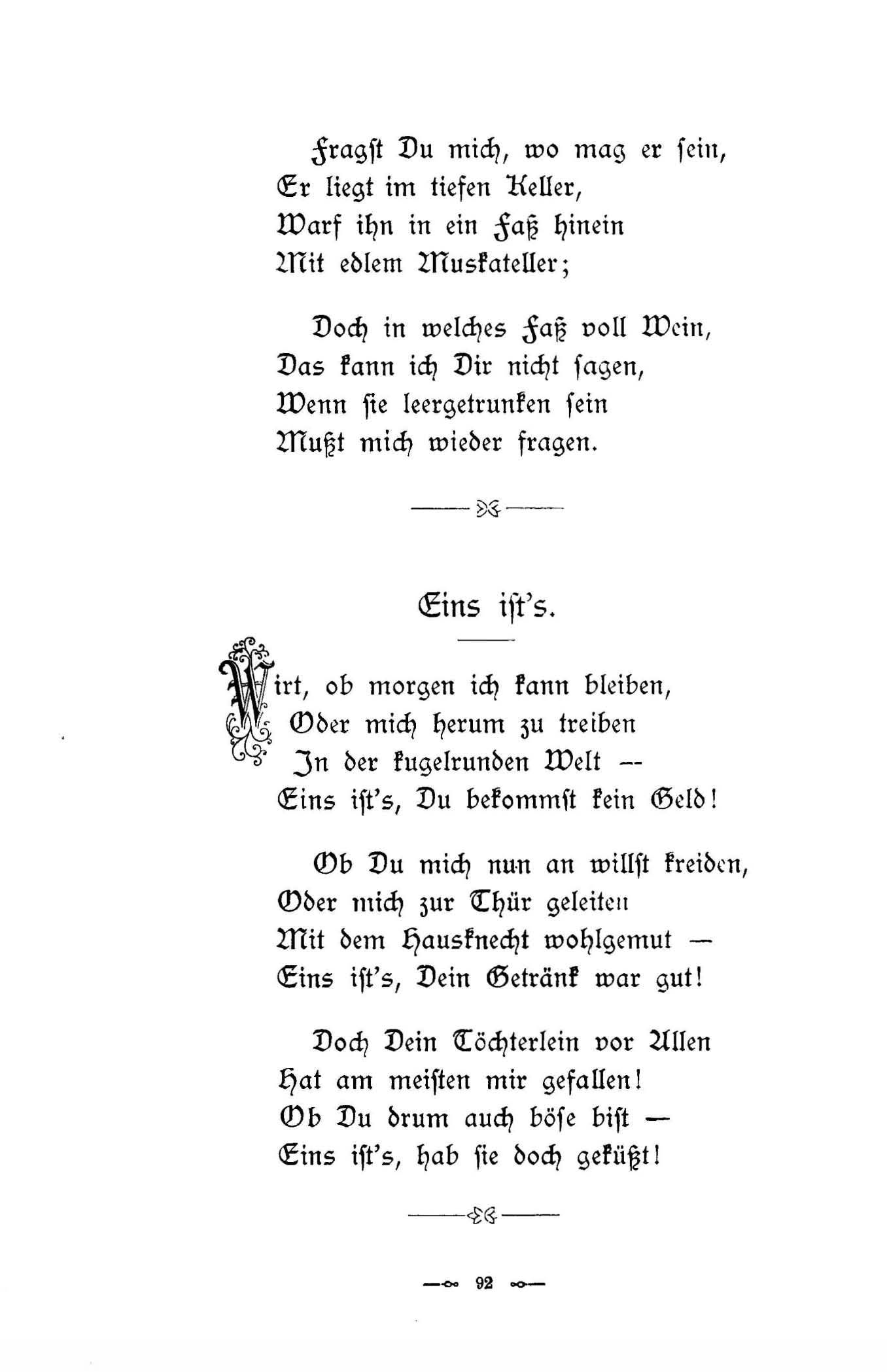 Eins ist's (1896) | 1. (92) Põhitekst
