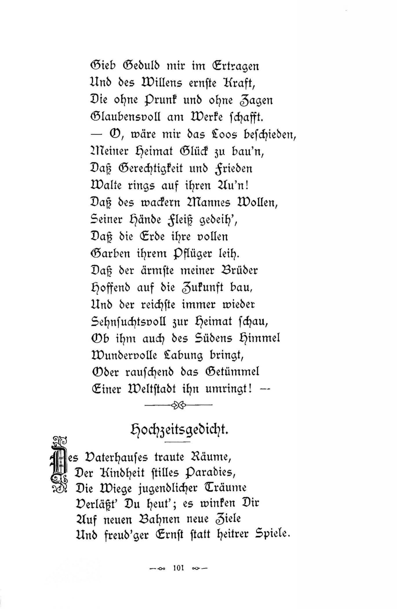 Hochzeitsgedicht (1896) | 1. (101) Основной текст
