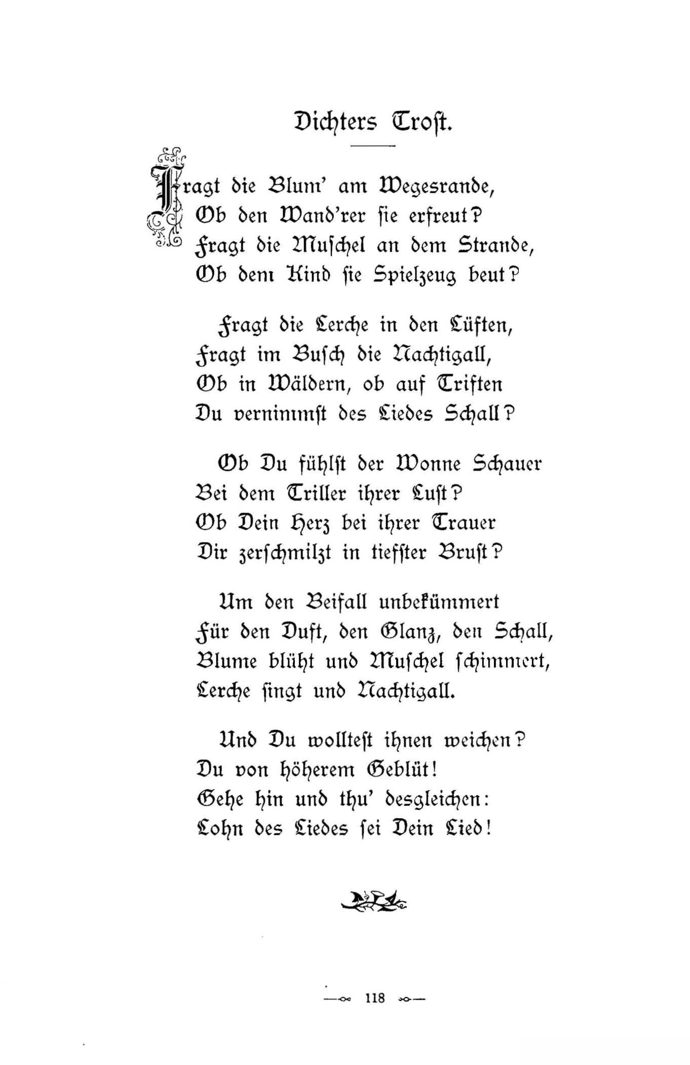 Dichters Trost (1896) | 1. (118) Основной текст