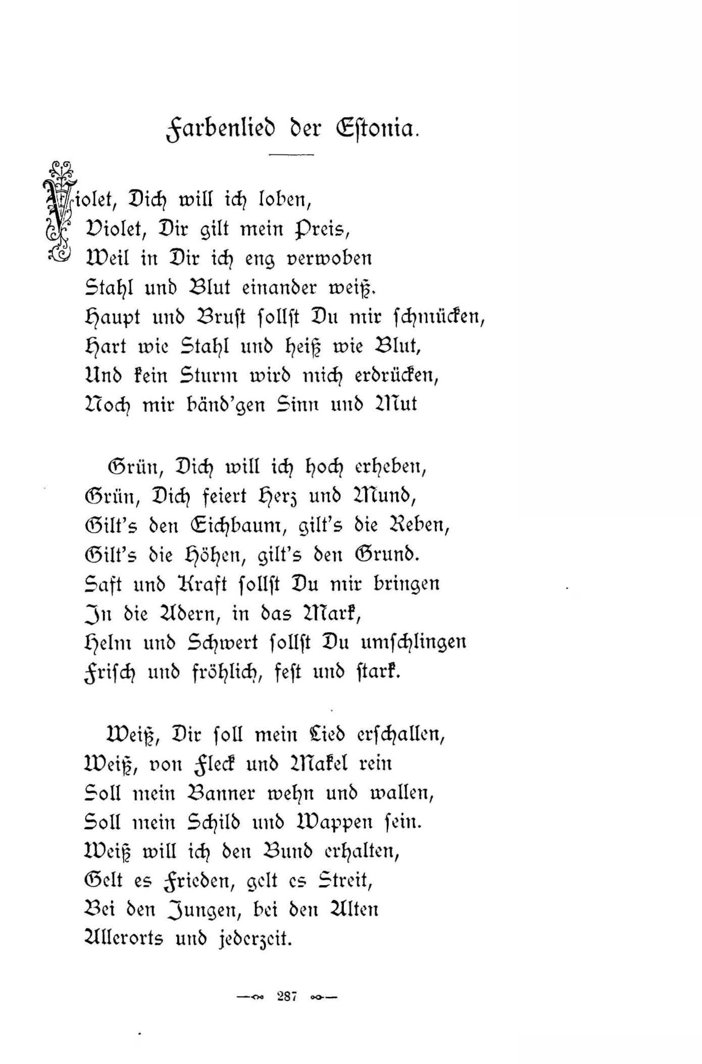 Farbenlied der Estonia (1896) | 1. (287) Põhitekst