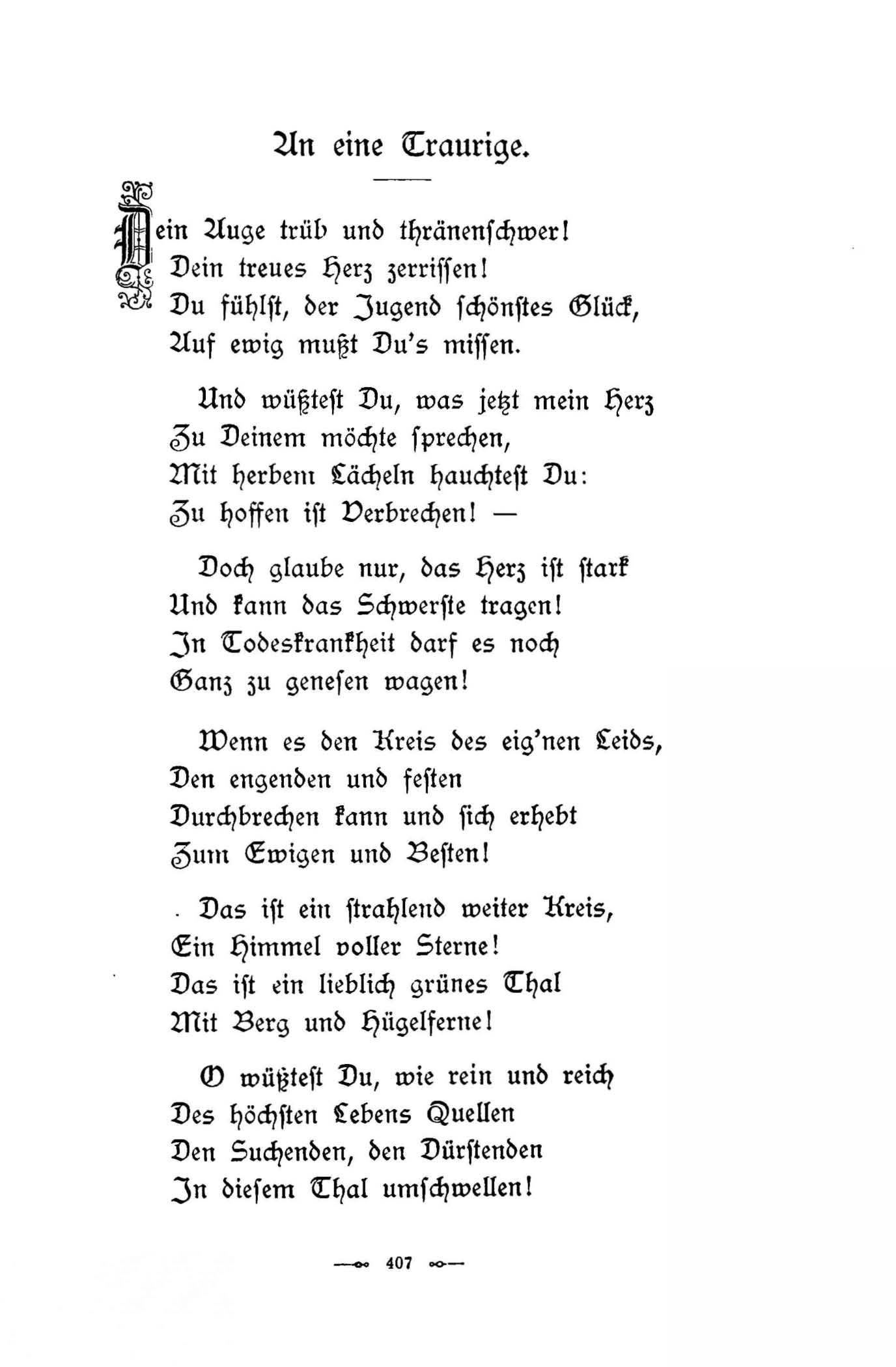 An eine Traurige (1896) | 1. (407) Haupttext