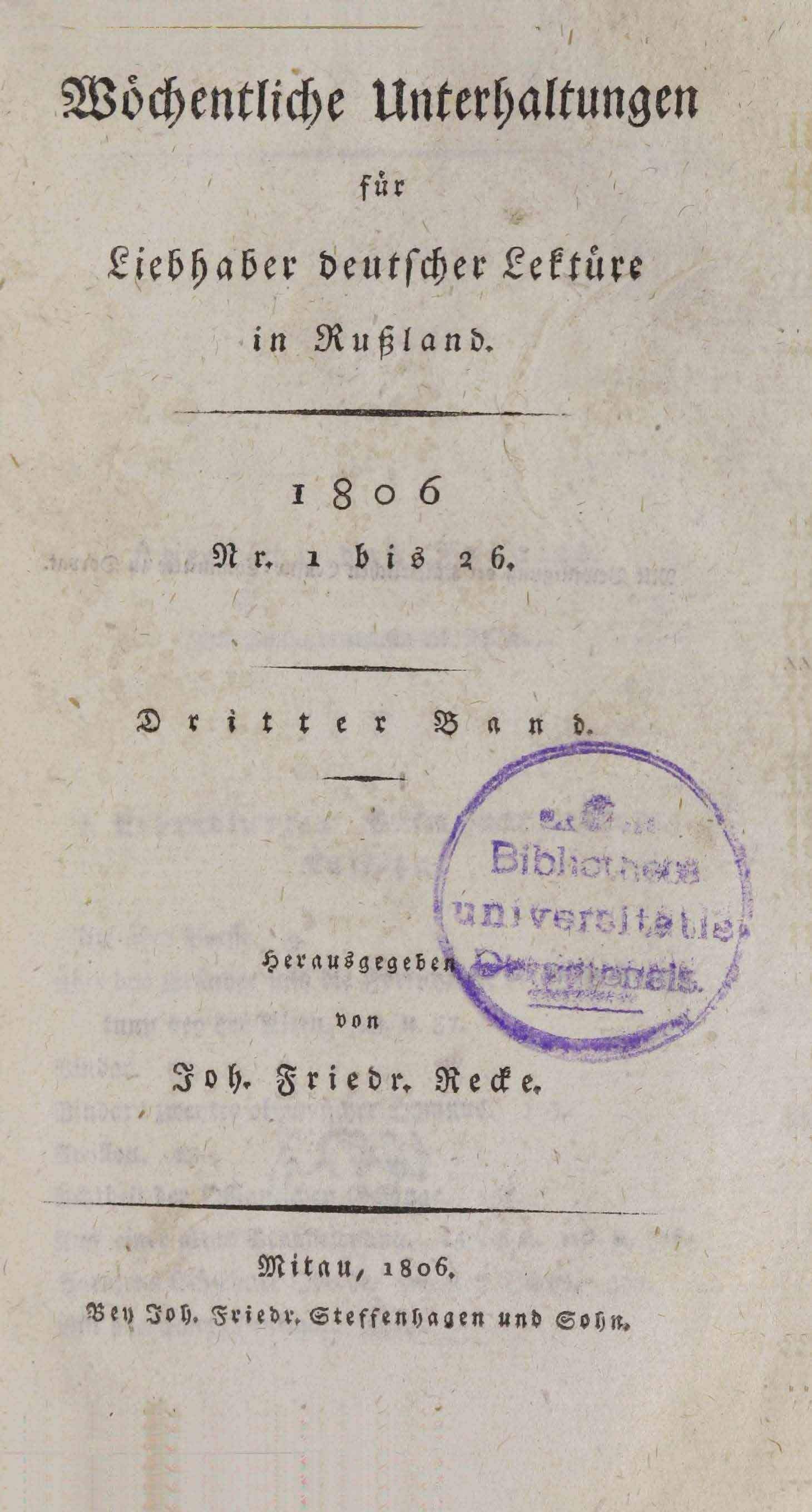 Wöchentliche Unterhaltungen [3] (1806) | 1. Titelblatt