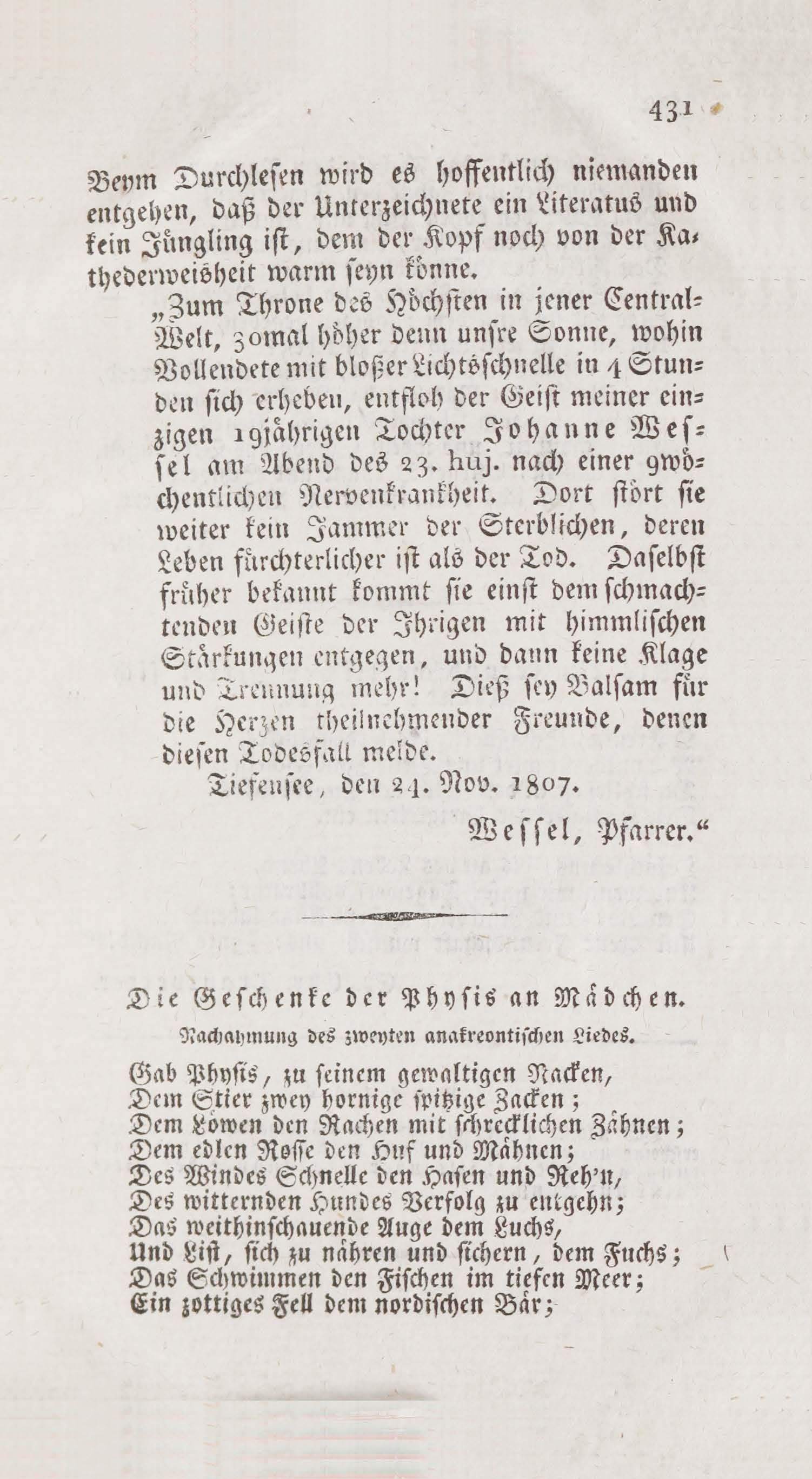 Wöchentliche Unterhaltungen (1805 – 1807) | 2627. (431) Main body of text