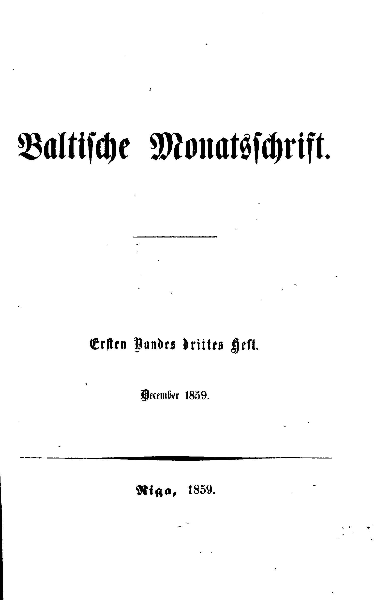 Baltische Monatsschrift [01/03] (1859) | 1. Титульный лист