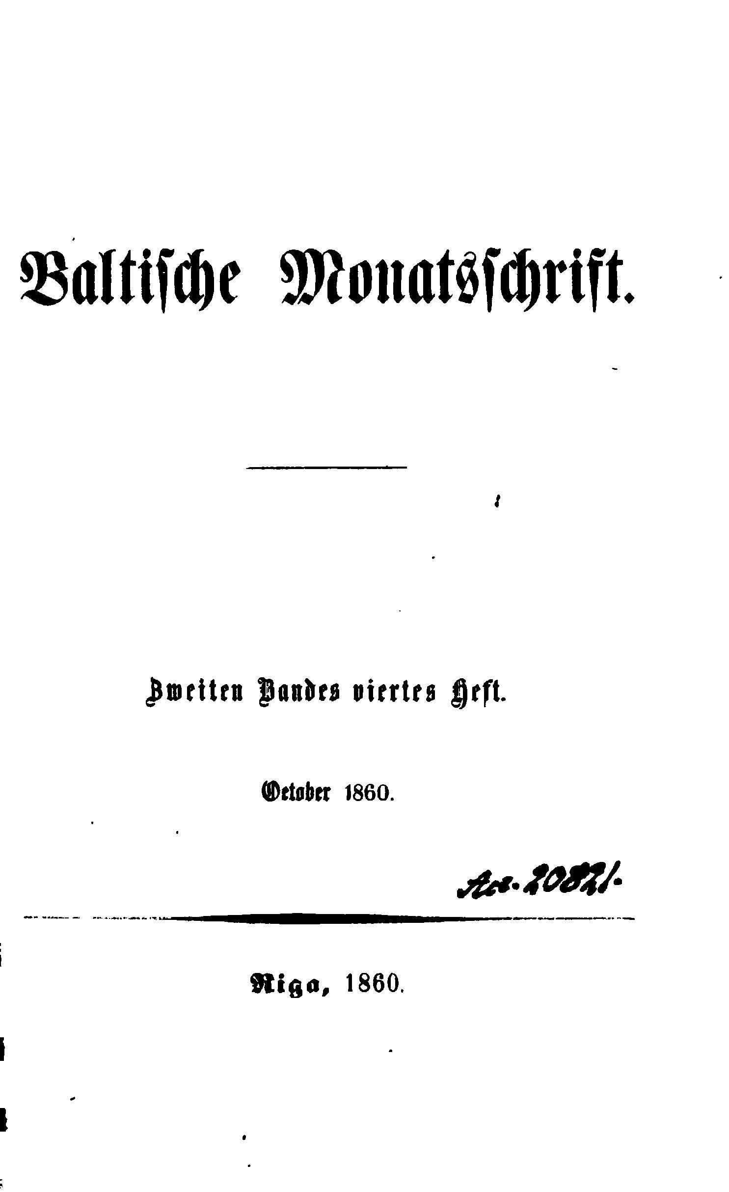 Baltische Monatsschrift [02/04] (1860) | 2. Титульный лист