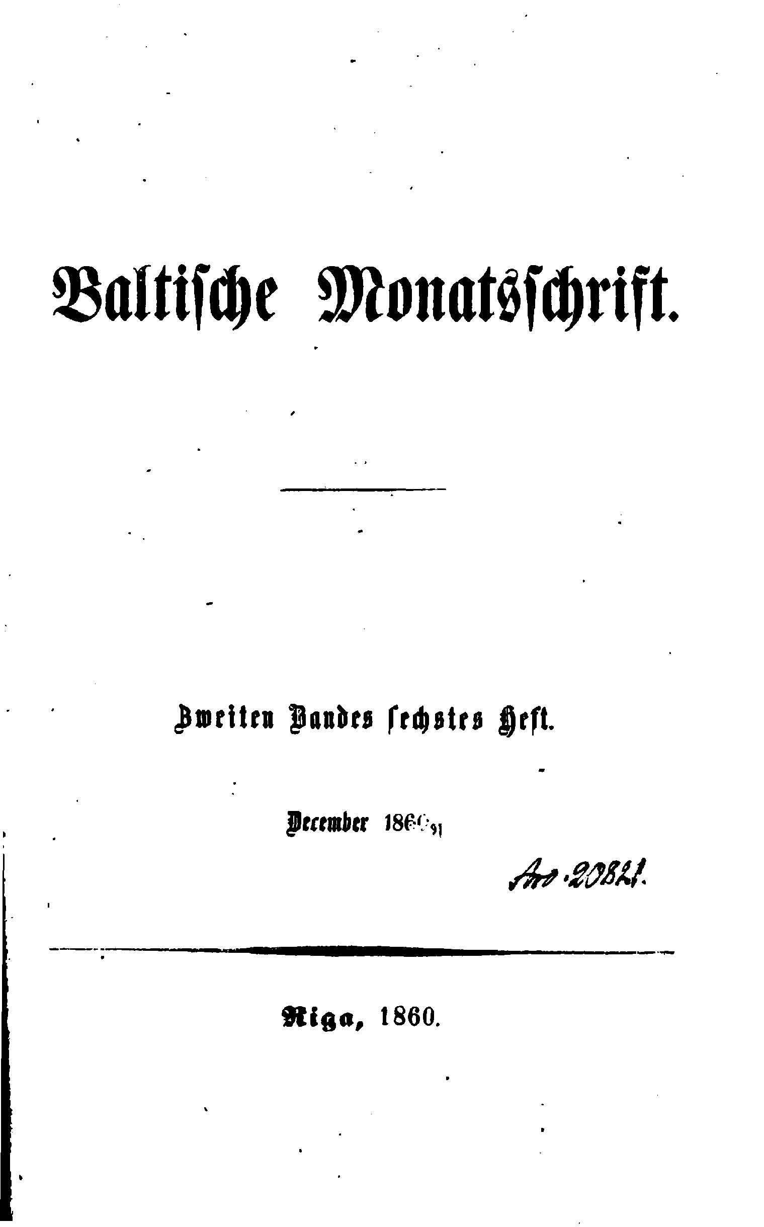 Baltische Monatsschrift [02/06] (1860) | 2. Титульный лист