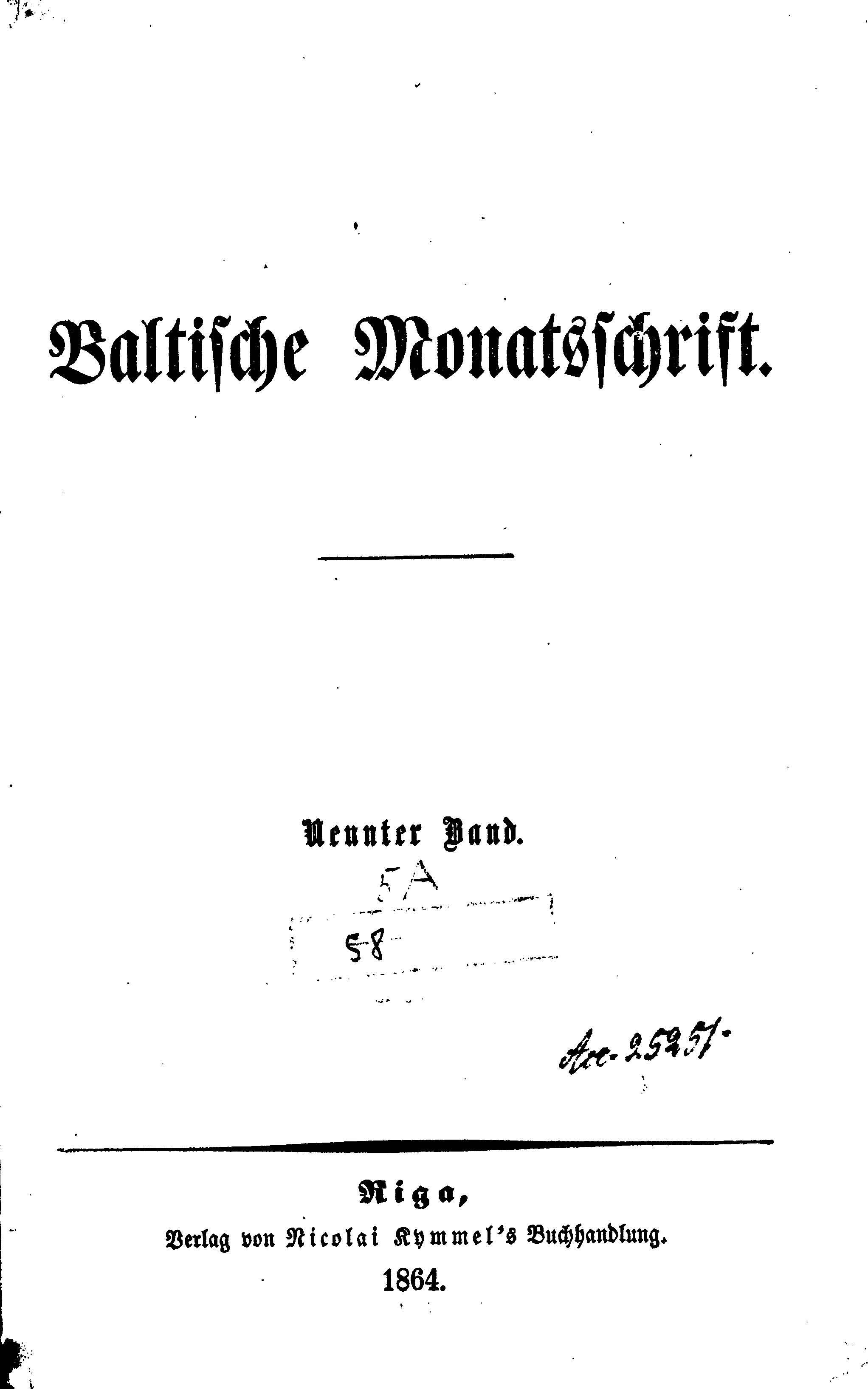 Baltische Monatsschrift [09/01] (1864) | 1. Титульный лист