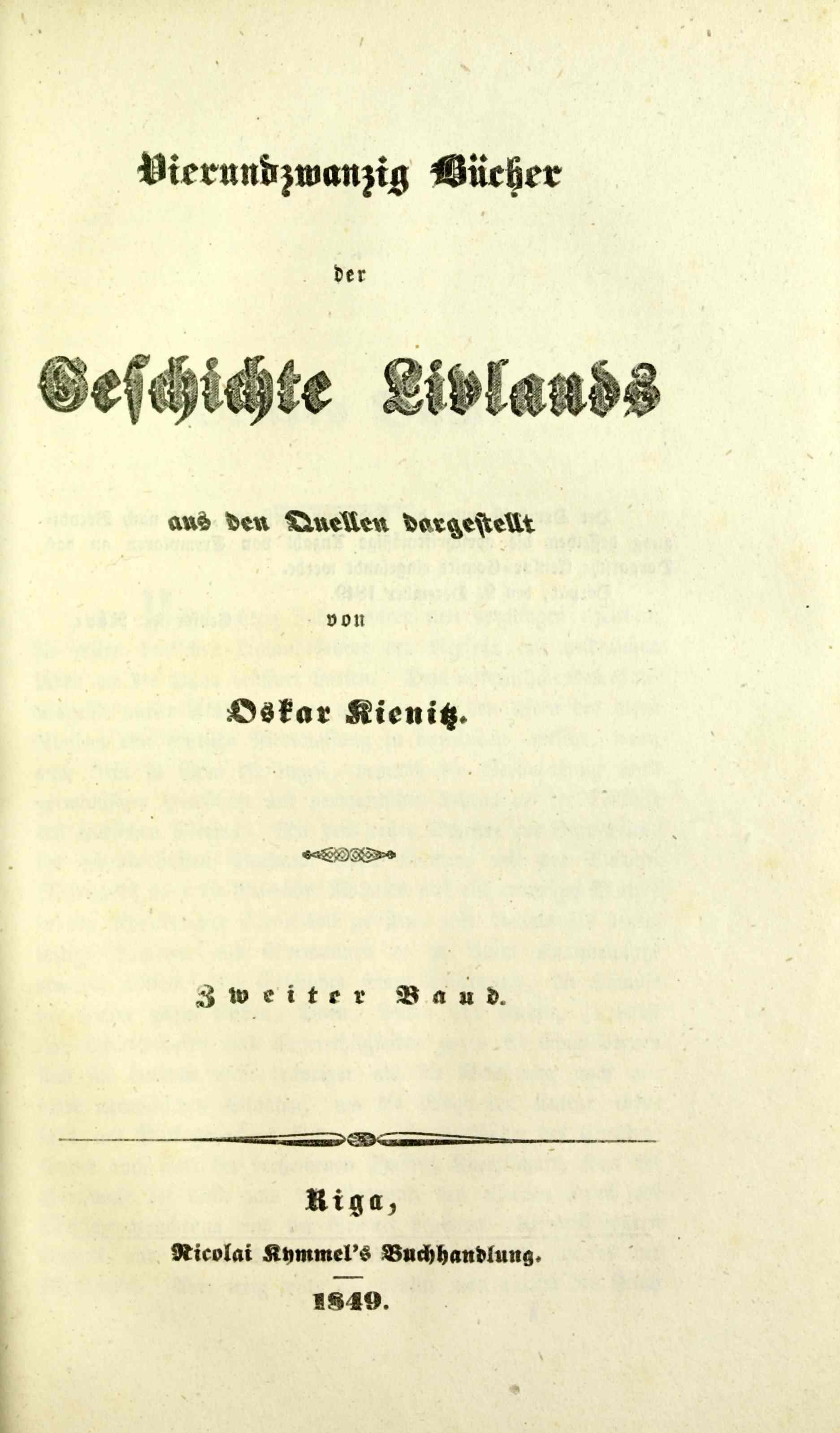 Vierundzwanzig Bücher der Geschichte Livlands [2] (1849) | 2. Tiitelleht