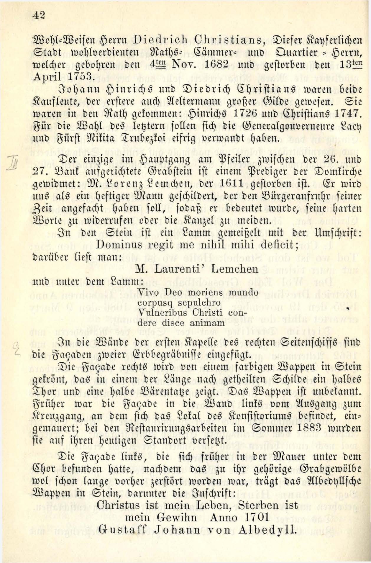 Denkmäler im Dom zu Riga (1885) | 43. Põhitekst