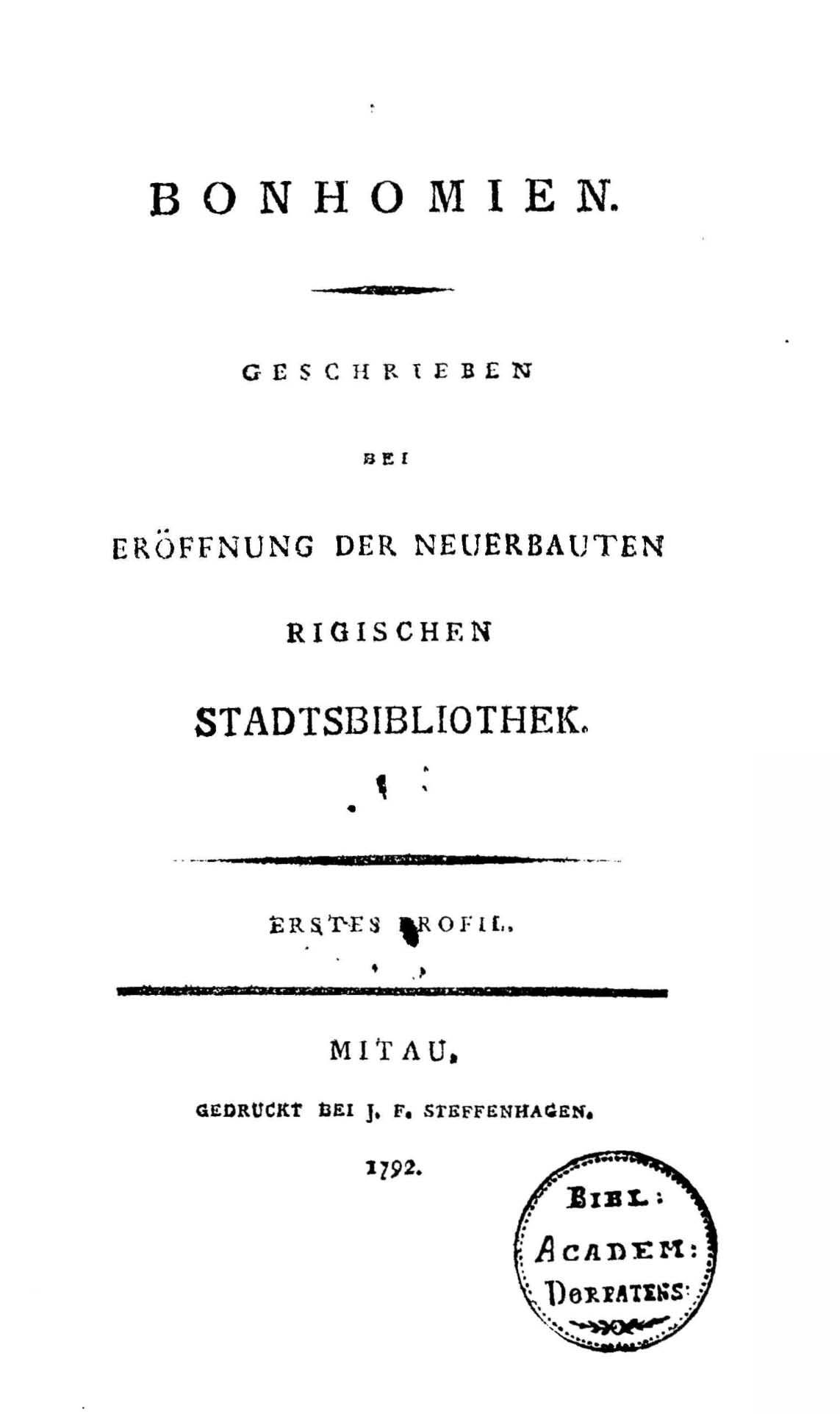 Bonhomien (1792) | 2. Titelblatt