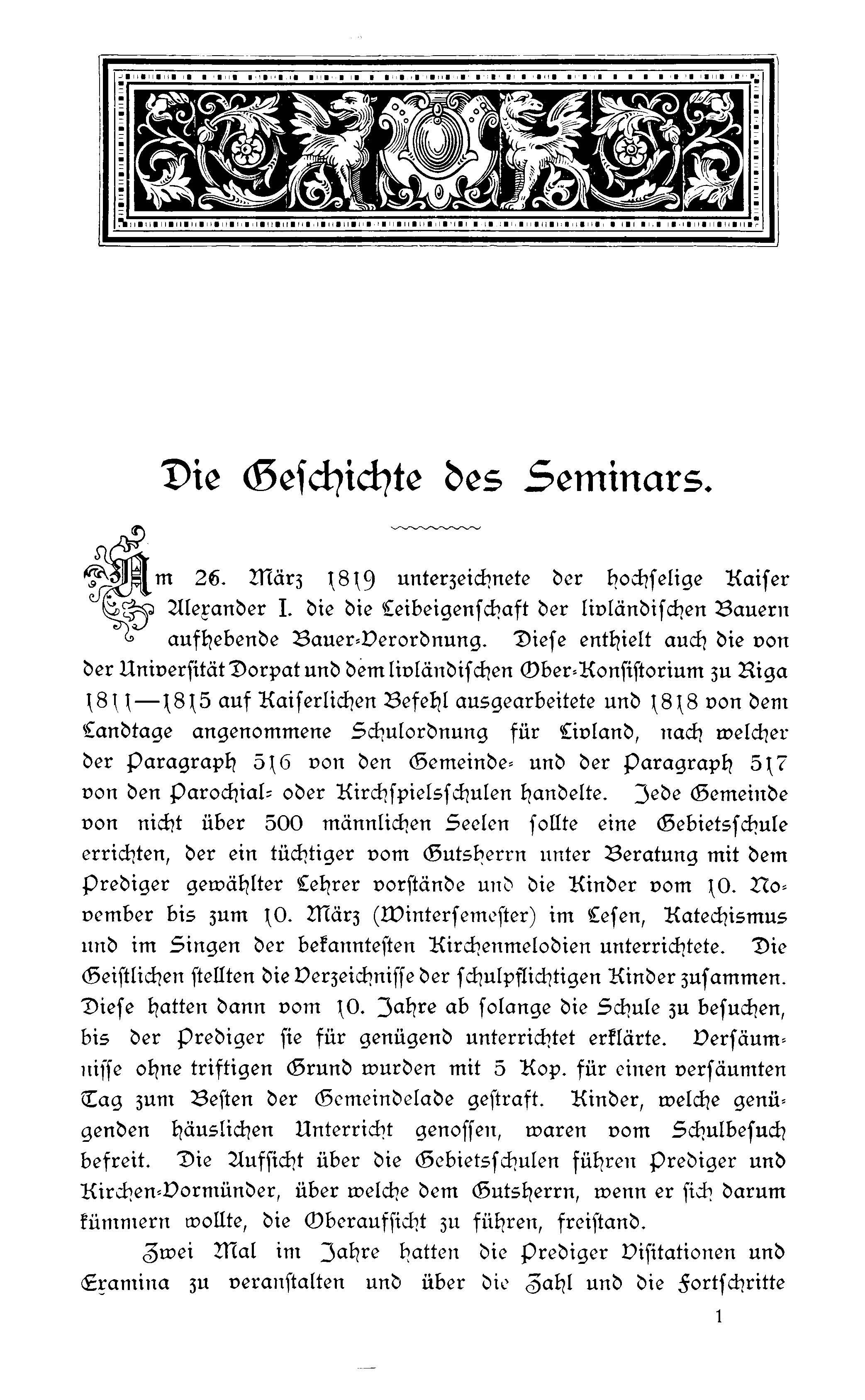 Das ritterschaftliche Parochiallehrer-Seminar in Walk, seine Lehrer und Zöglinge (1898) | 11. (1) Haupttext